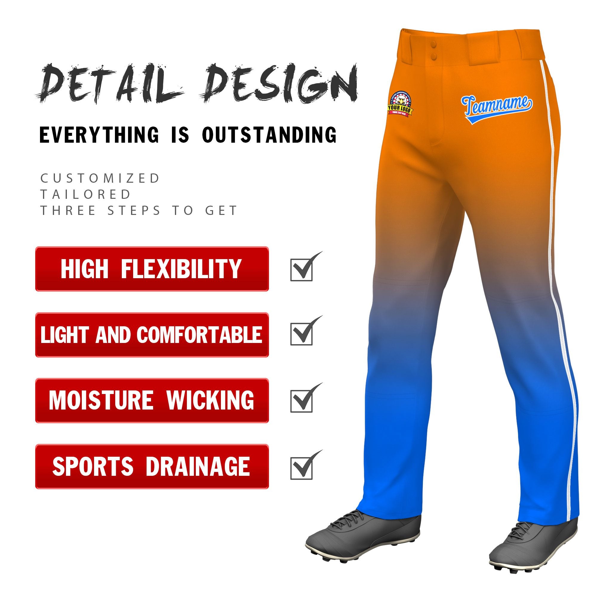 Custom Orange Blue Gradient Fit Stretch Practice Loose-fit Baseball Pants