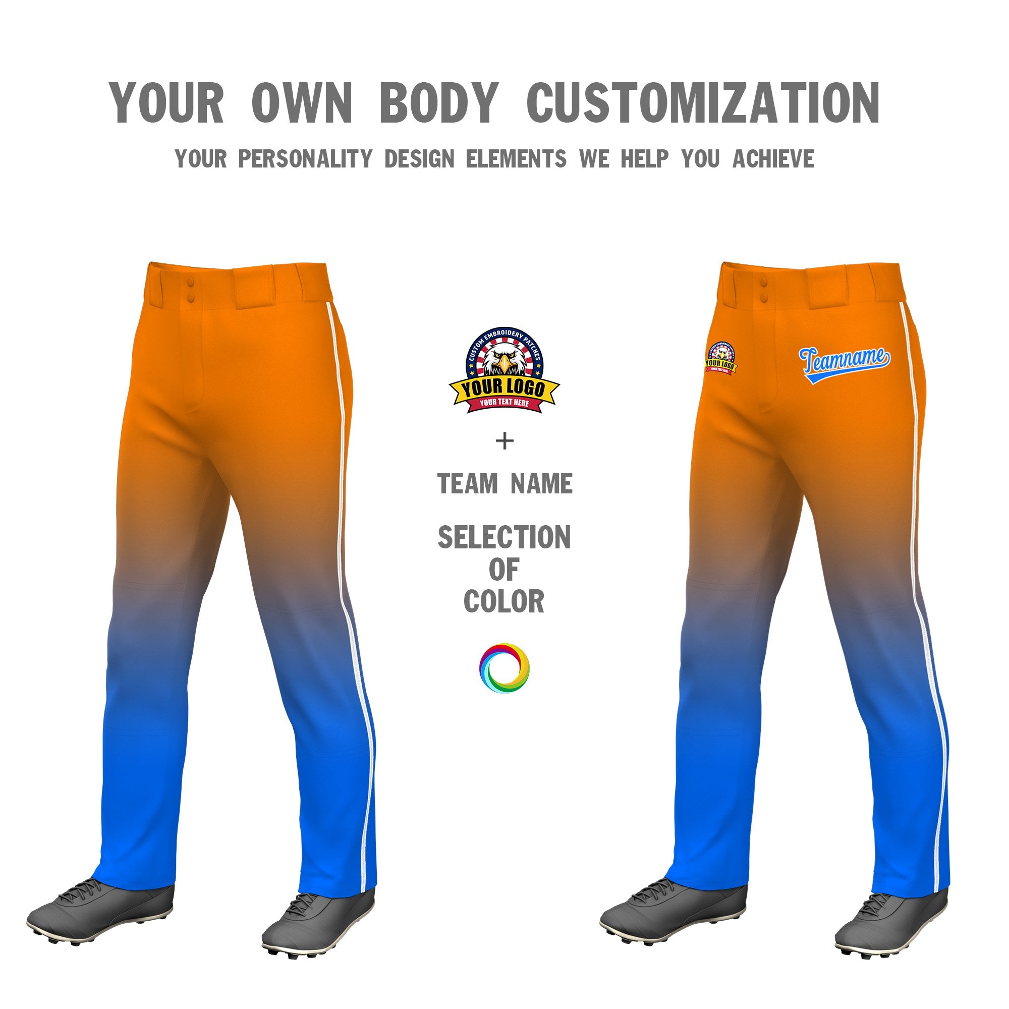 Custom Orange Blue Gradient Fit Stretch Practice Loose-fit Baseball Pants