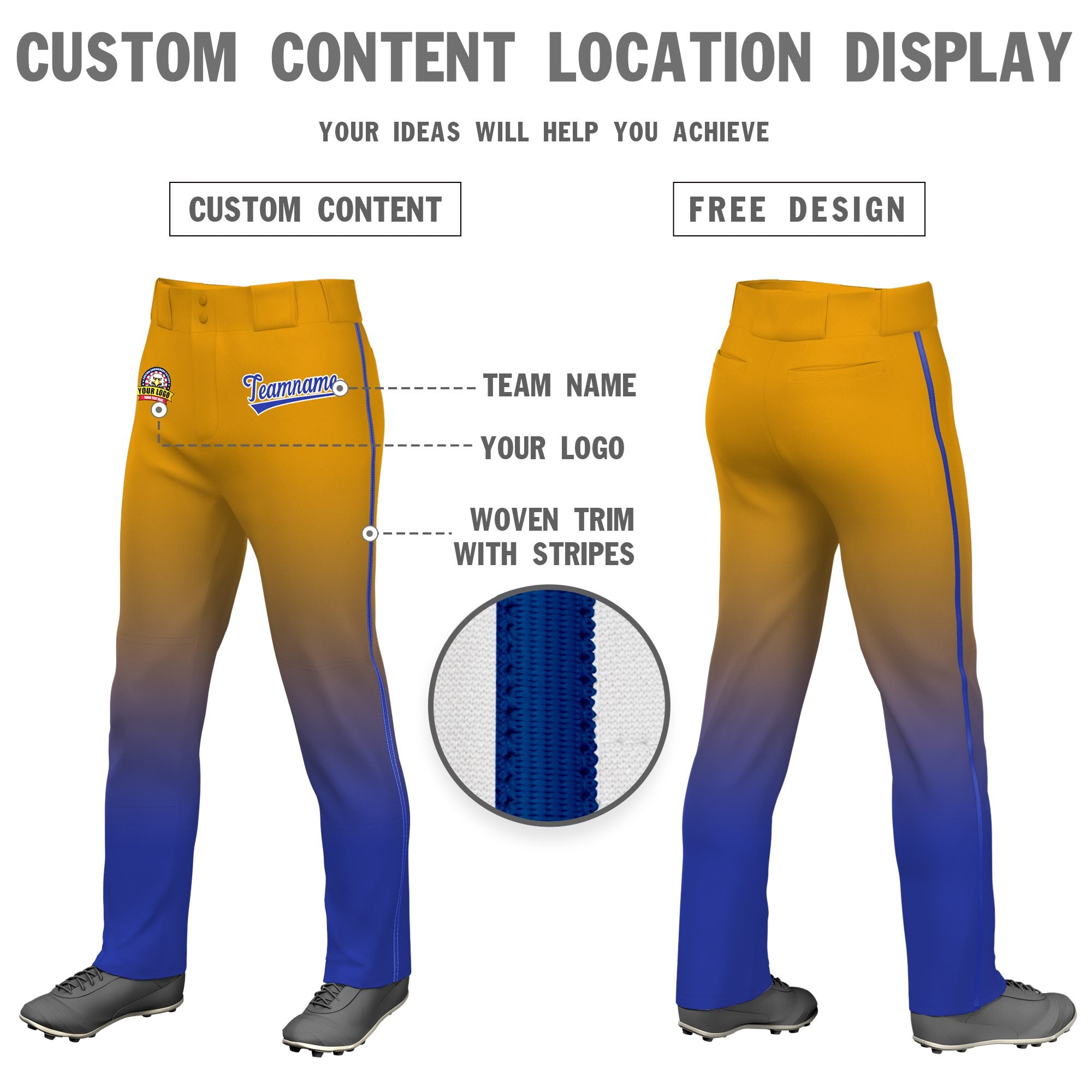 Custom Yellow Royal Blue Gradient Fit Stretch Practice Loose-fit Baseball Pants