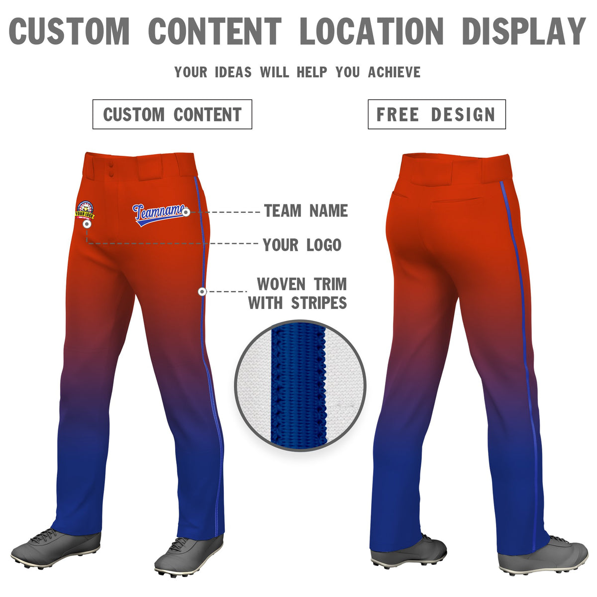 Custom Texas Orange Royal Blue Gradient Fit Stretch Practice Loose-fit Baseball Pants