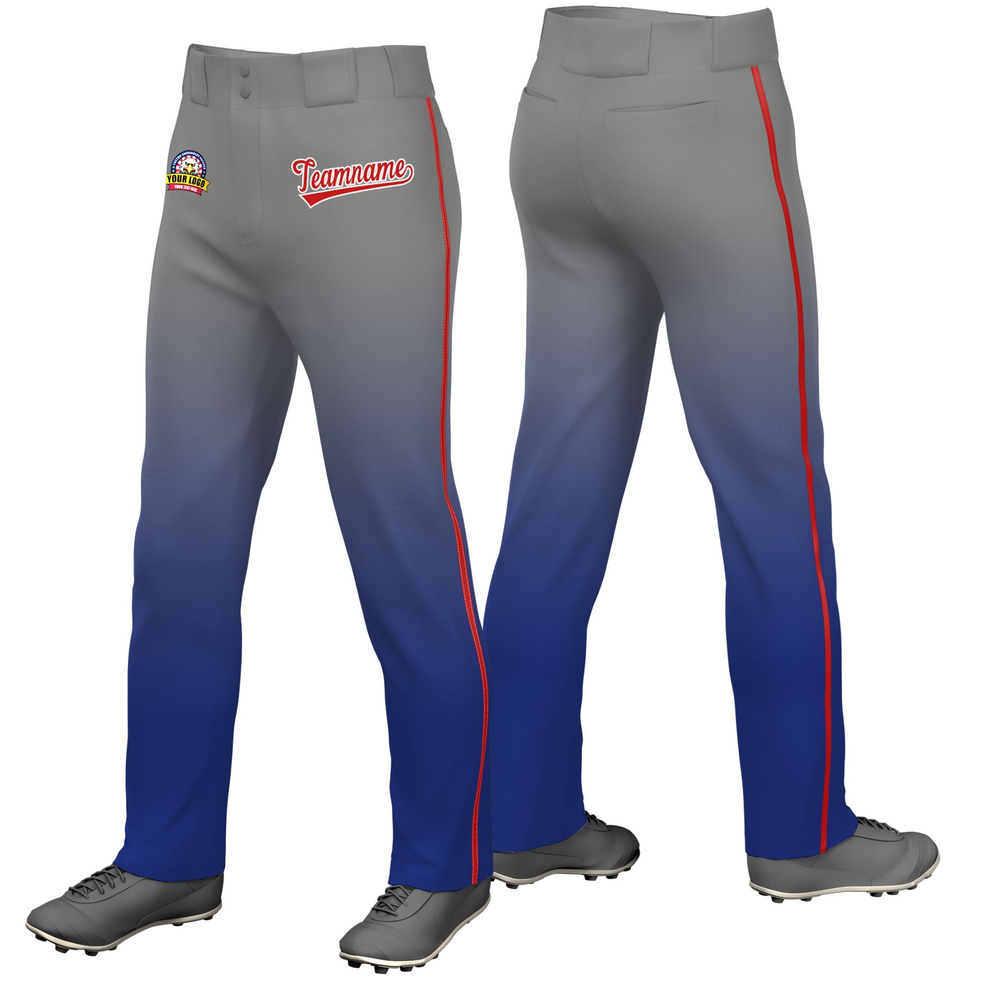 Custom Gray Royal Blue Gradient Fit Stretch Practice Loose-fit Baseball Pants