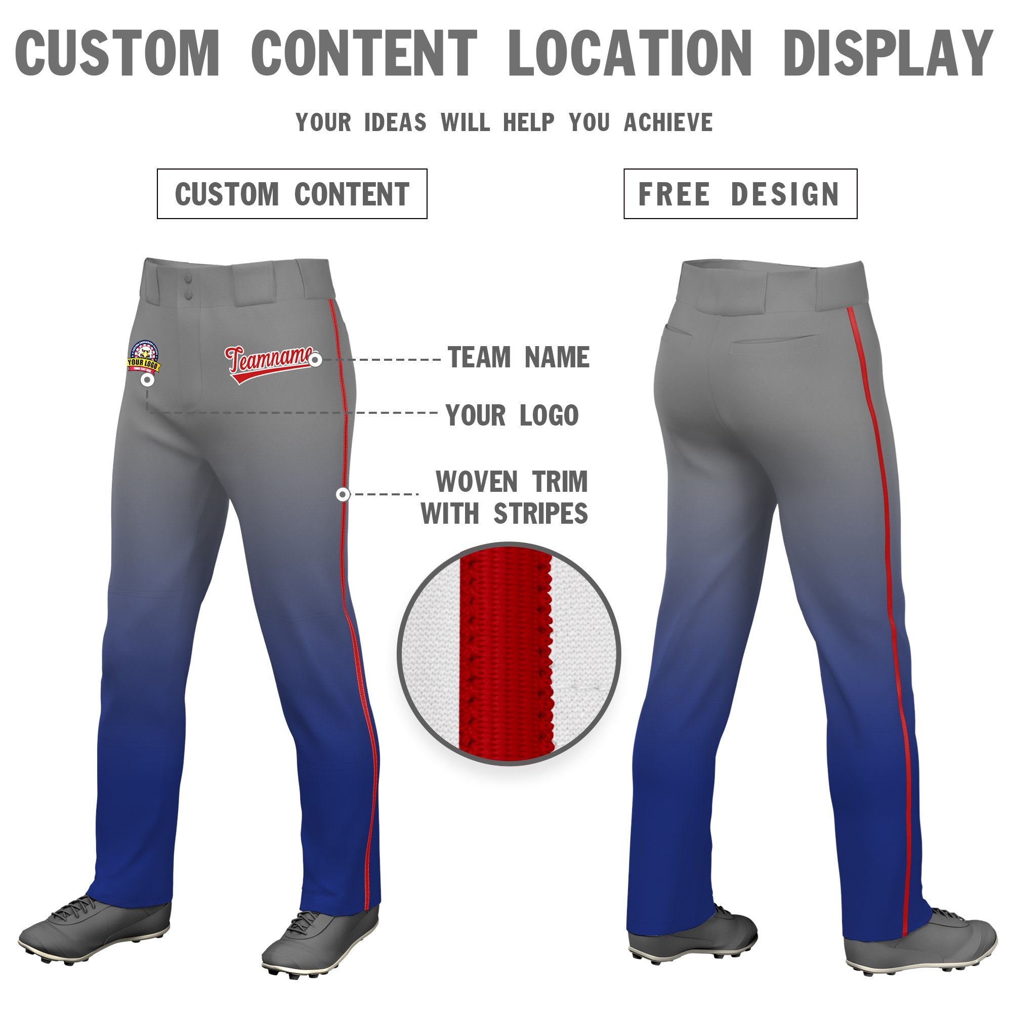 Custom Gray Royal Blue Gradient Fit Stretch Practice Loose-fit Baseball Pants