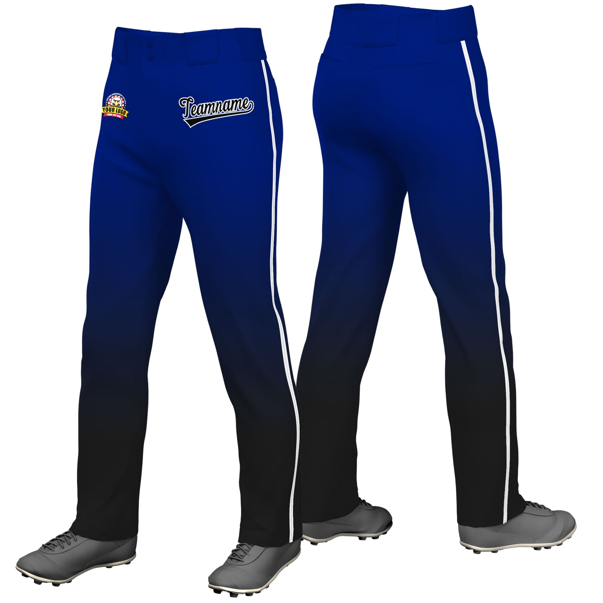 Custom Royal Blue Black Gradient Fit Stretch Practice Loose-fit Baseball Pants