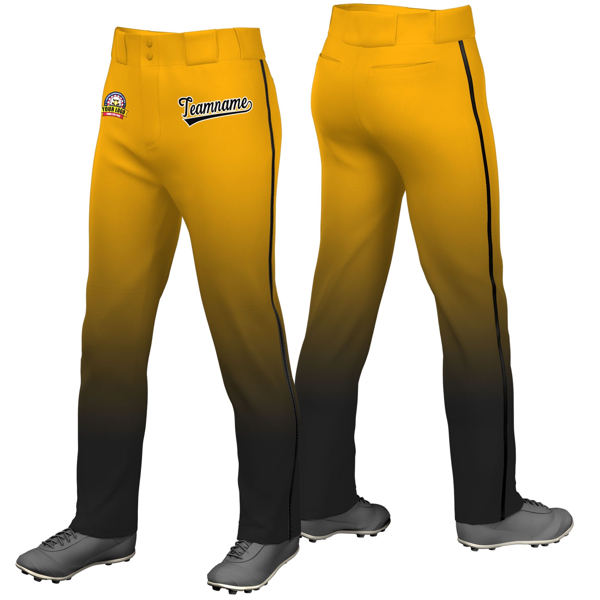 Custom Yellow Black Gradient Fit Stretch Practice Loose-fit Baseball Pants