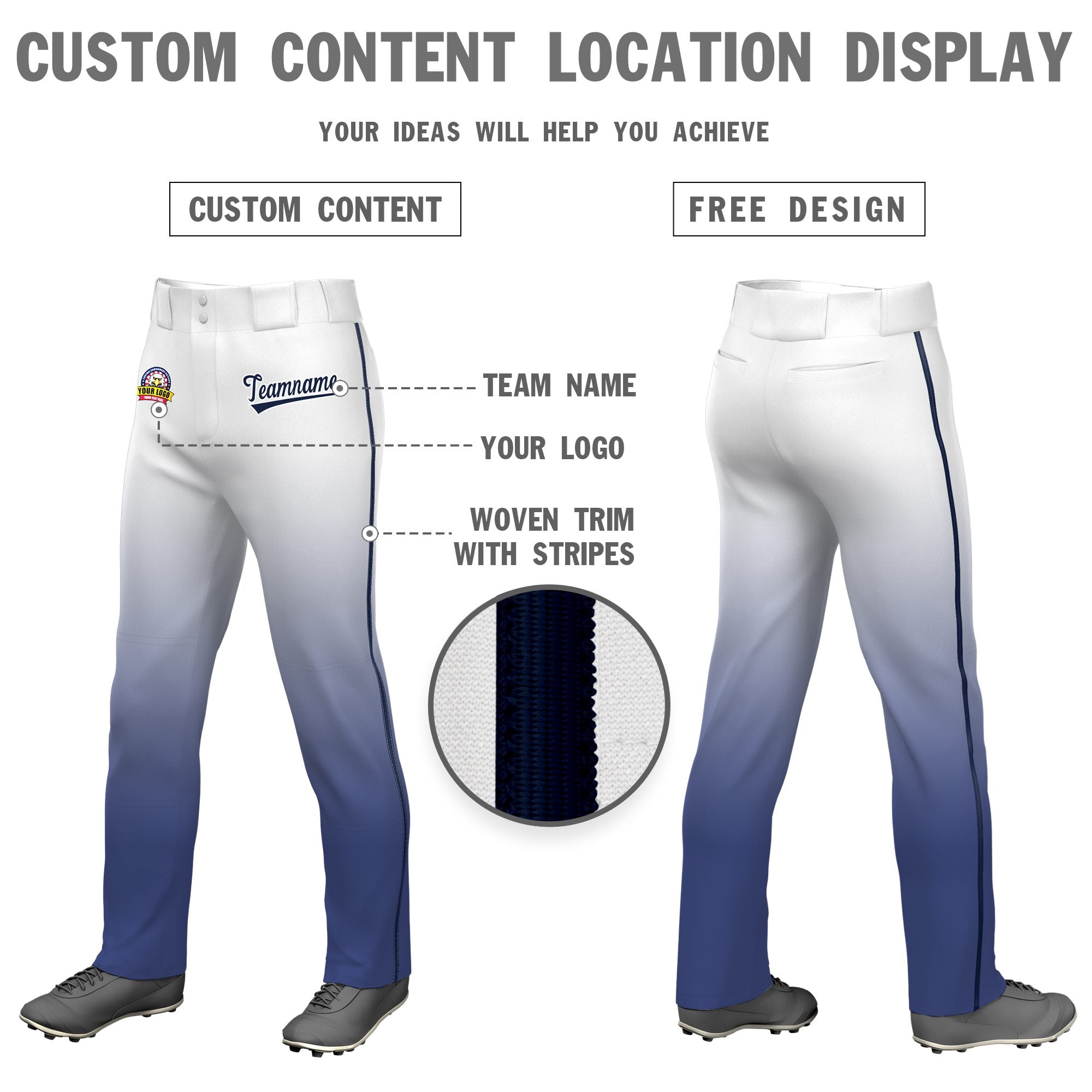 Custom White Blue Gradient Fit Stretch Practice Loose-fit Baseball Pants