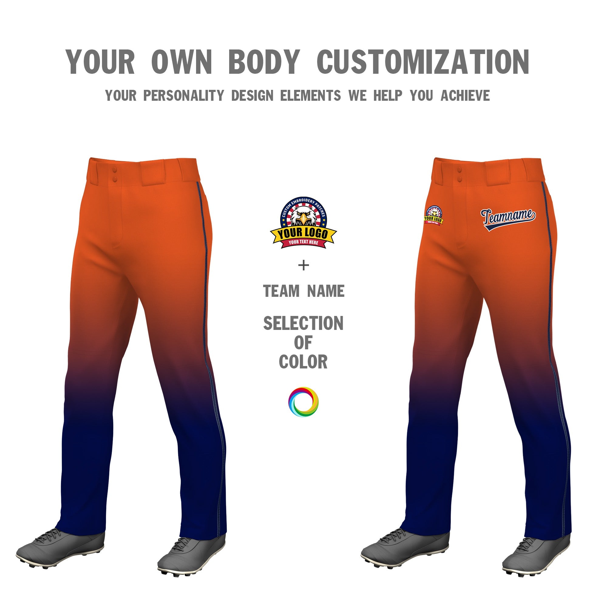 Custom Texas Orange Navy Gradient Fit Stretch Practice Loose-fit Baseball Pants