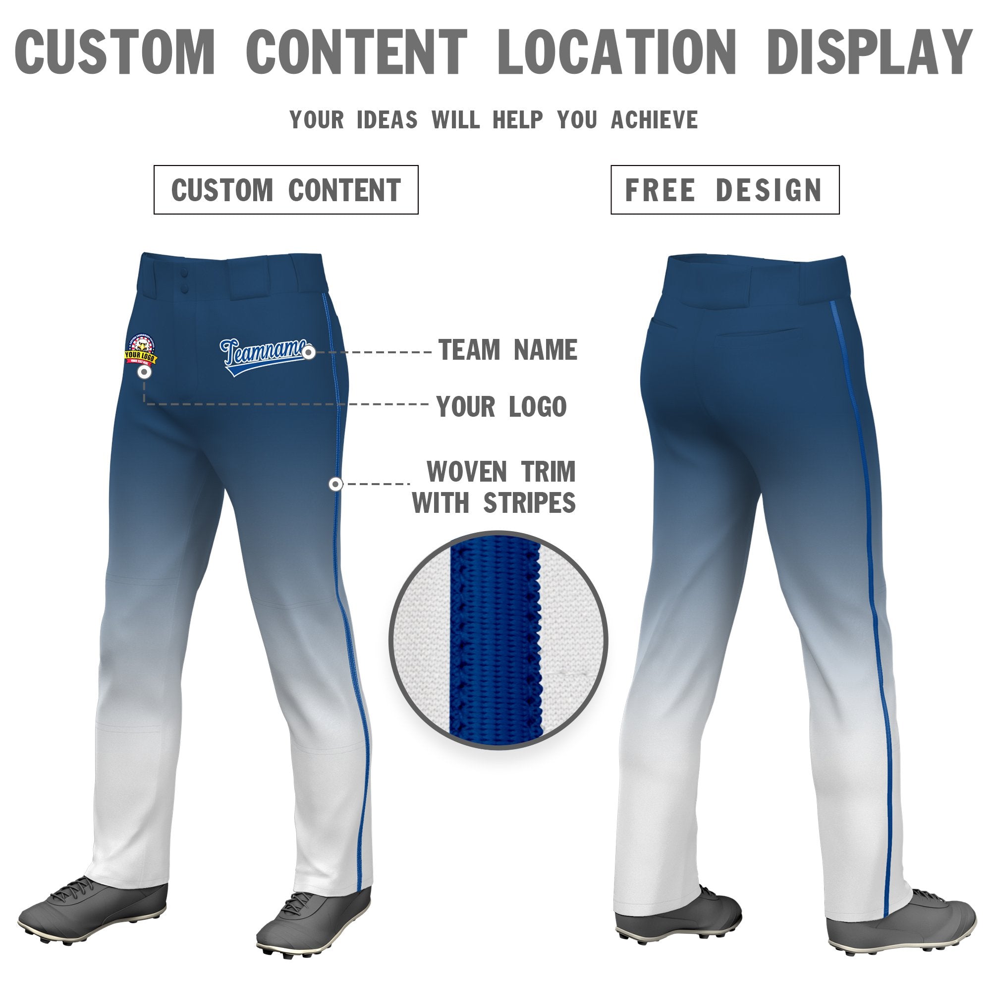 Custom Blue White Gradient Fit Stretch Practice Loose-fit Baseball Pants