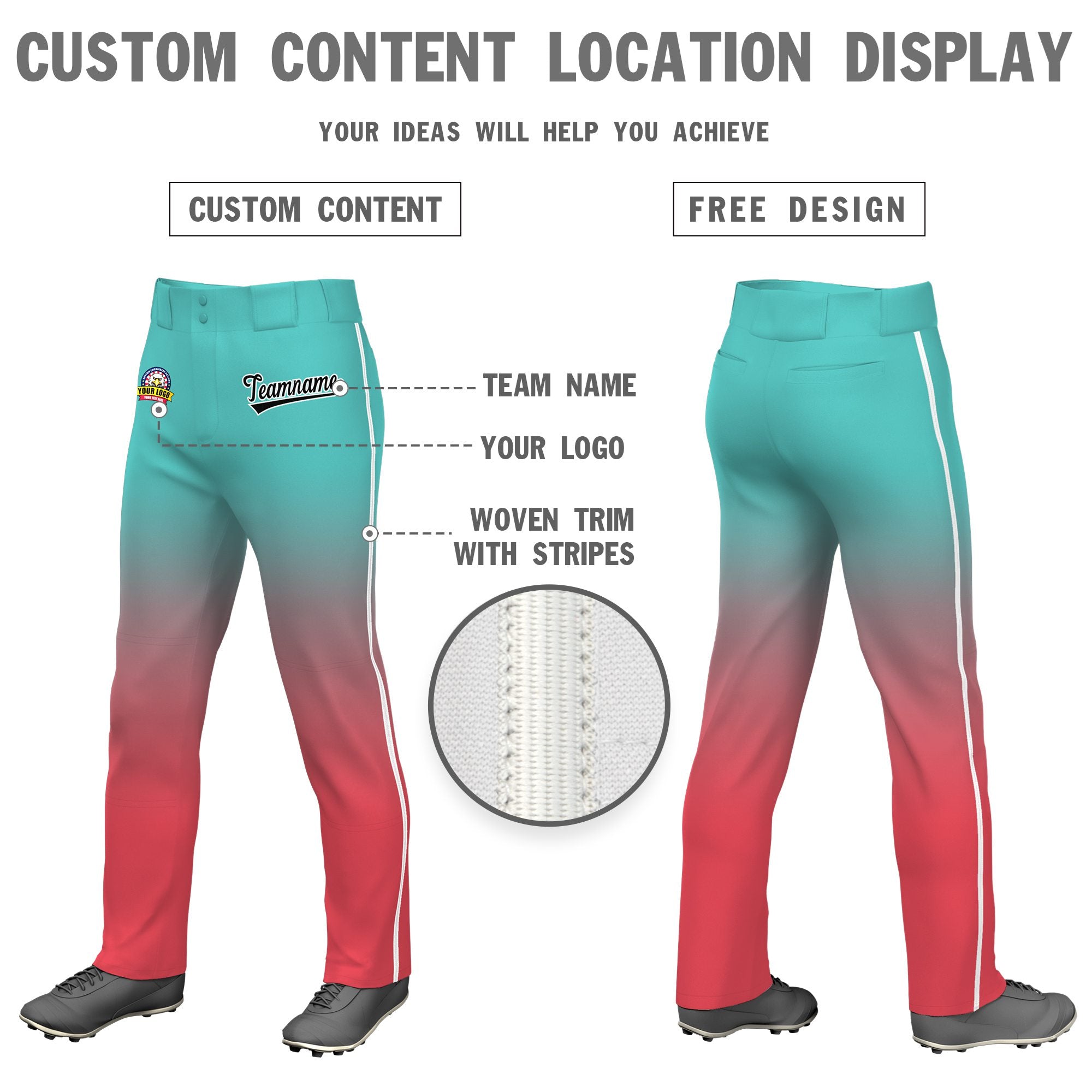 Custom Bright Green Light Red Gradient Fit Stretch Practice Loose-fit Baseball Pants