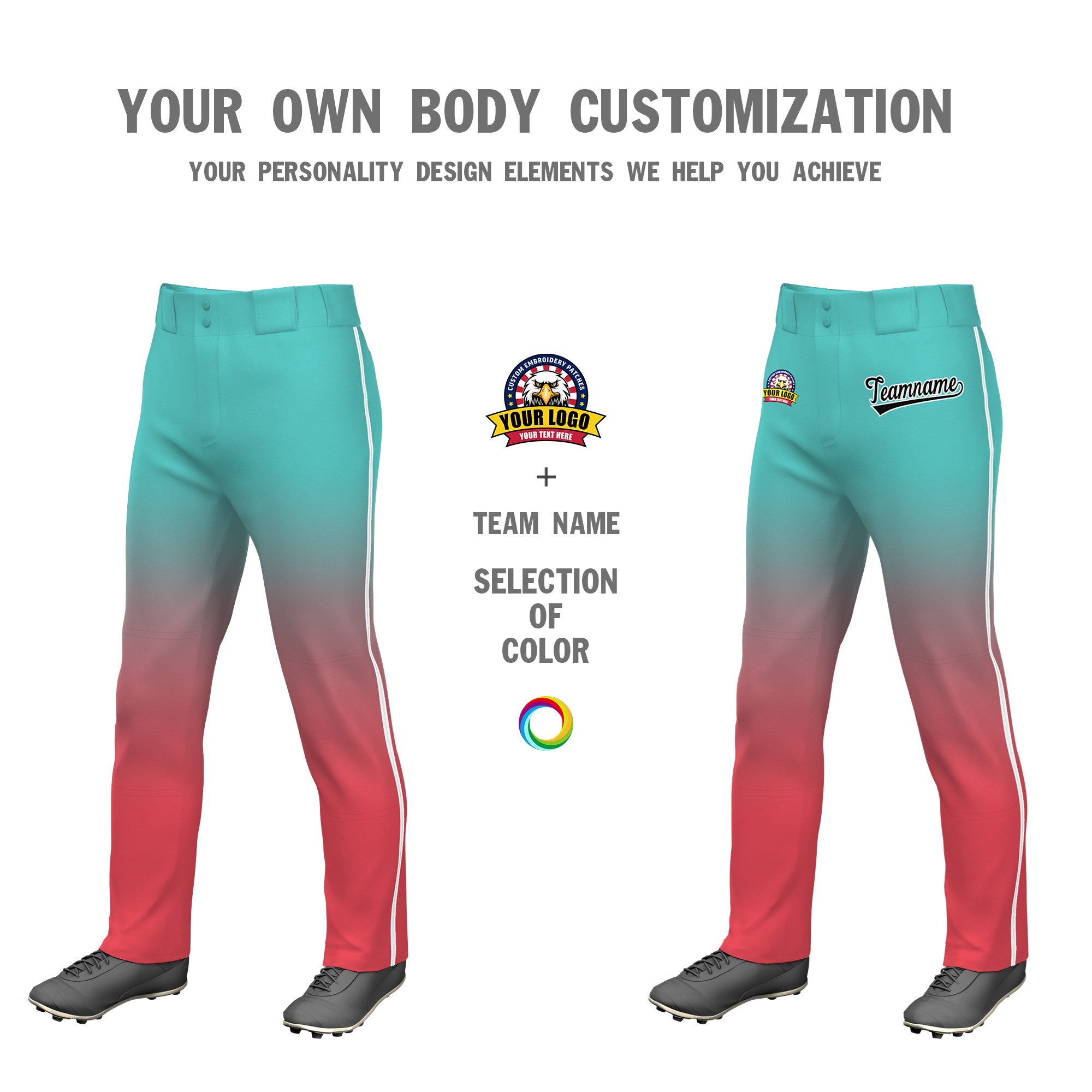 Custom Bright Green Light Red Gradient Fit Stretch Practice Loose-fit Baseball Pants