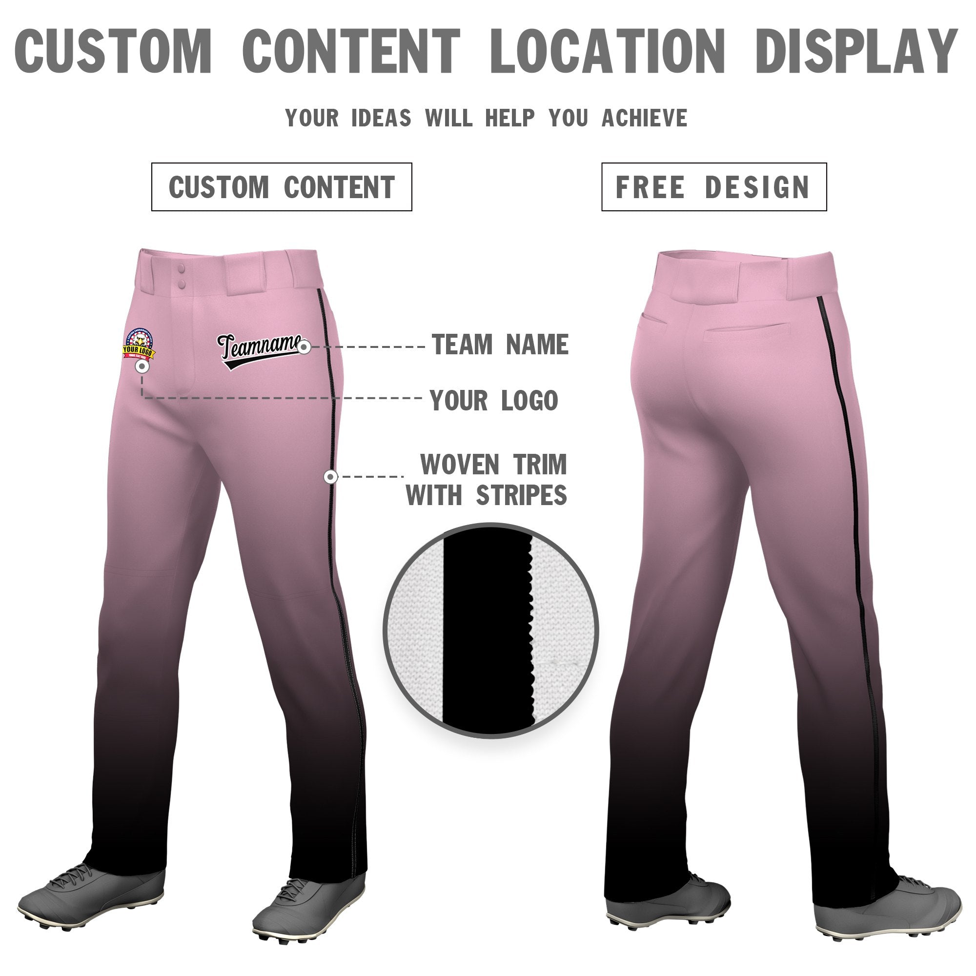 Custom Pink Black Gradient Fit Stretch Practice Loose-fit Baseball Pants