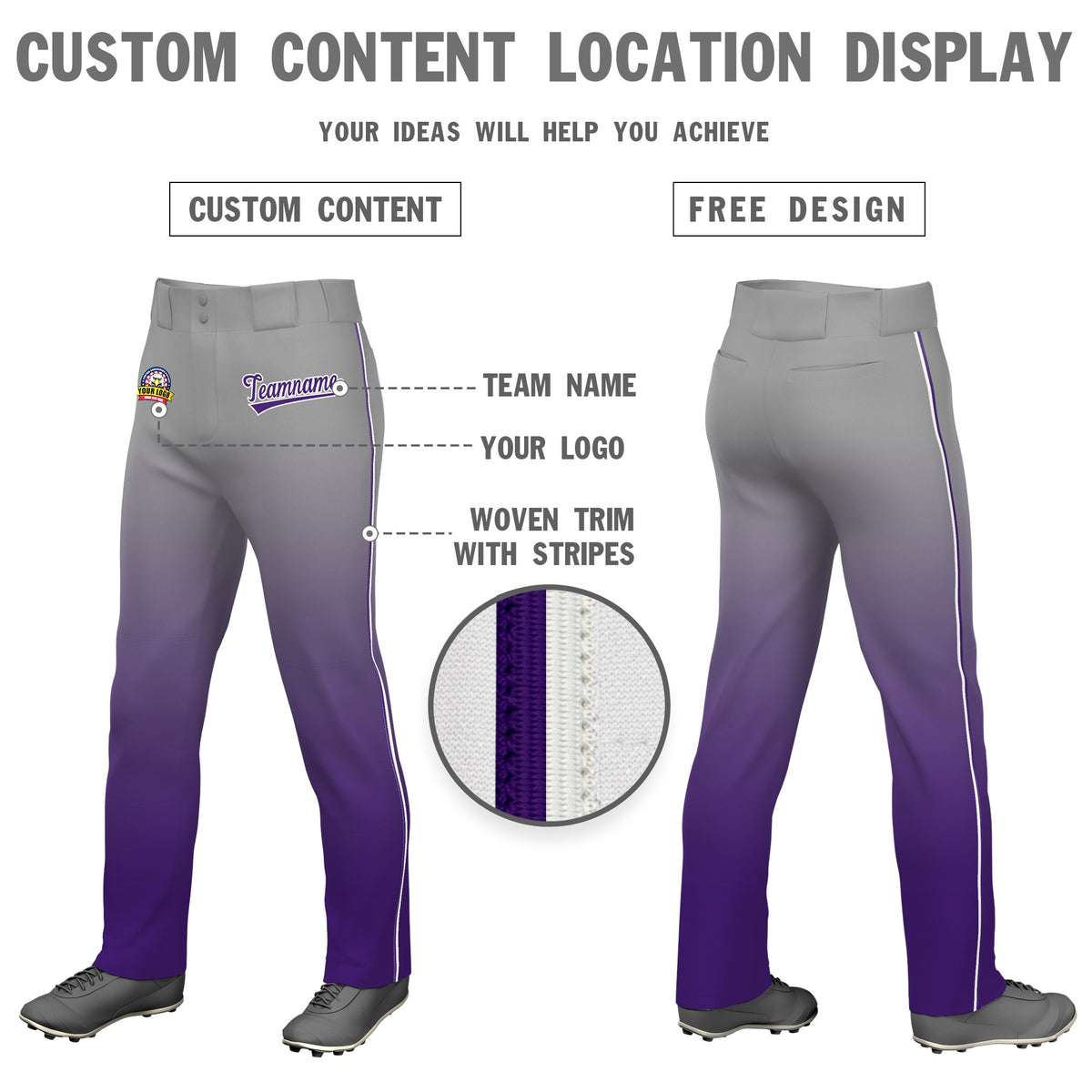 Custom Gray Purple Gradient Fit Stretch Practice Loose-fit Baseball Pants