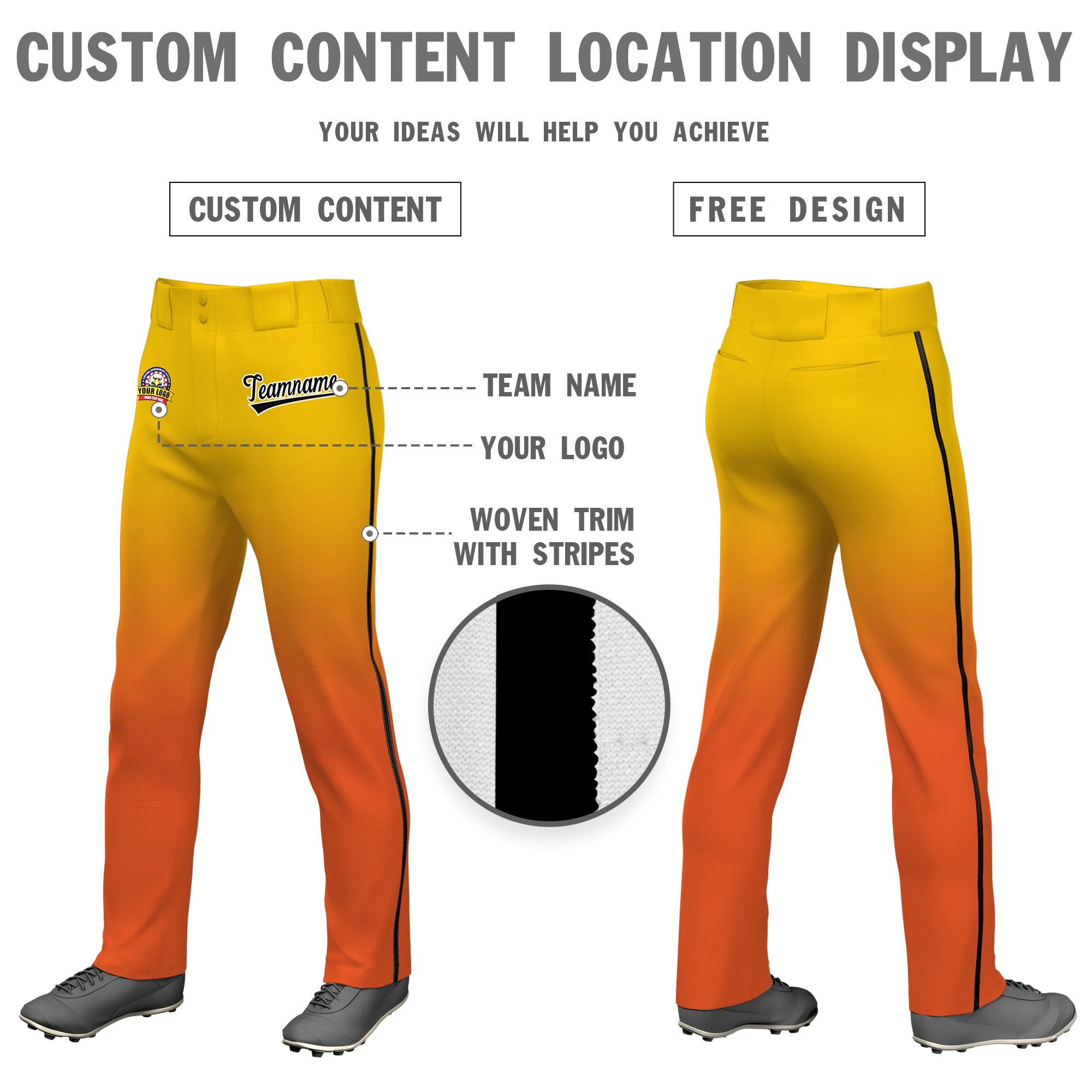 Custom Gold01 Orange Gradient Fit Stretch Practice Loose-fit Baseball Pants