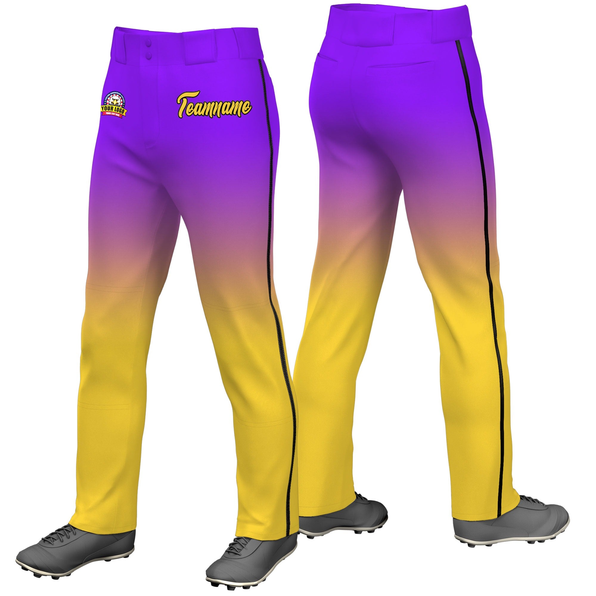 Custom Purple Yellow Gradient Fit Stretch Practice Loose-fit Baseball Pants