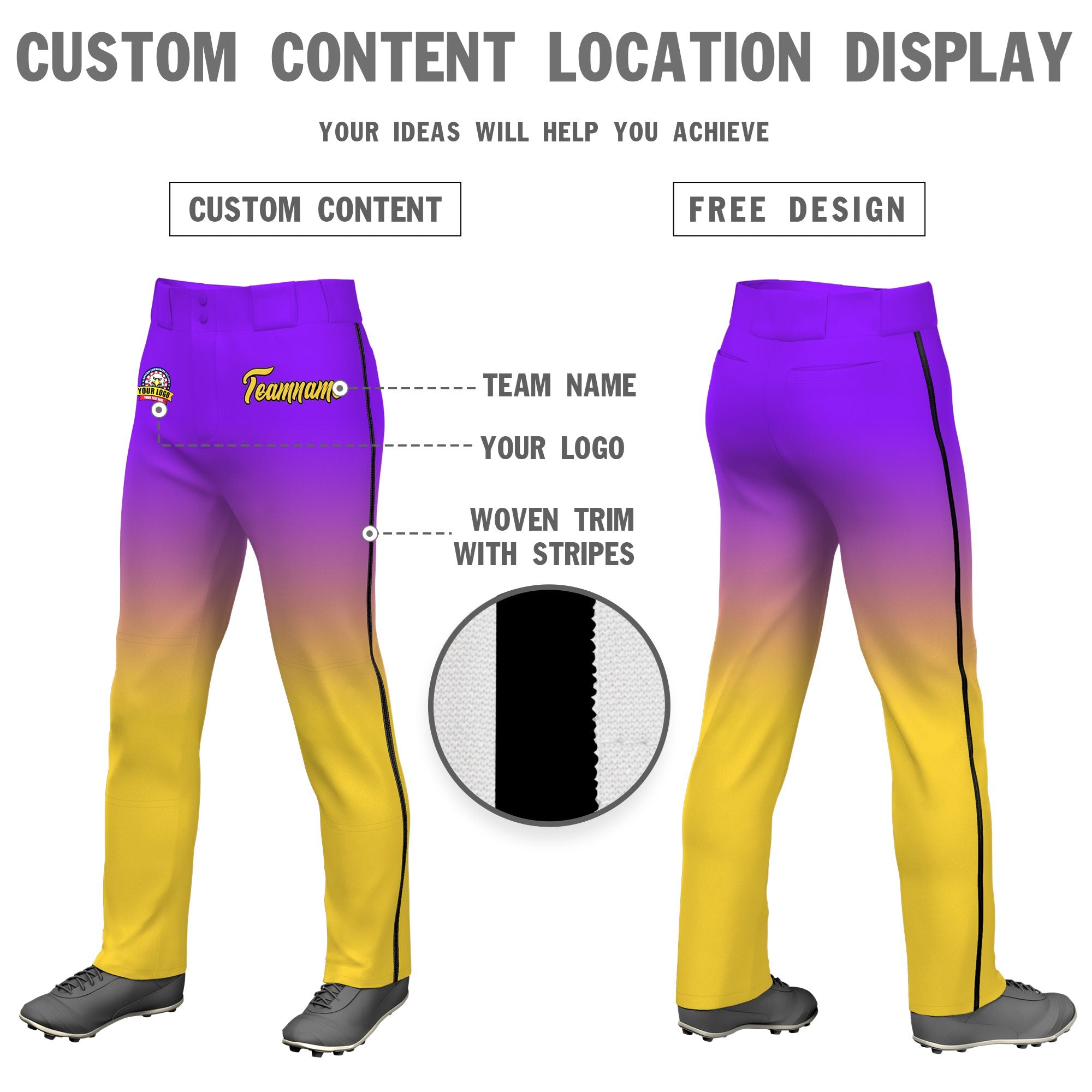 Custom Purple Yellow Gradient Fit Stretch Practice Loose-fit Baseball Pants