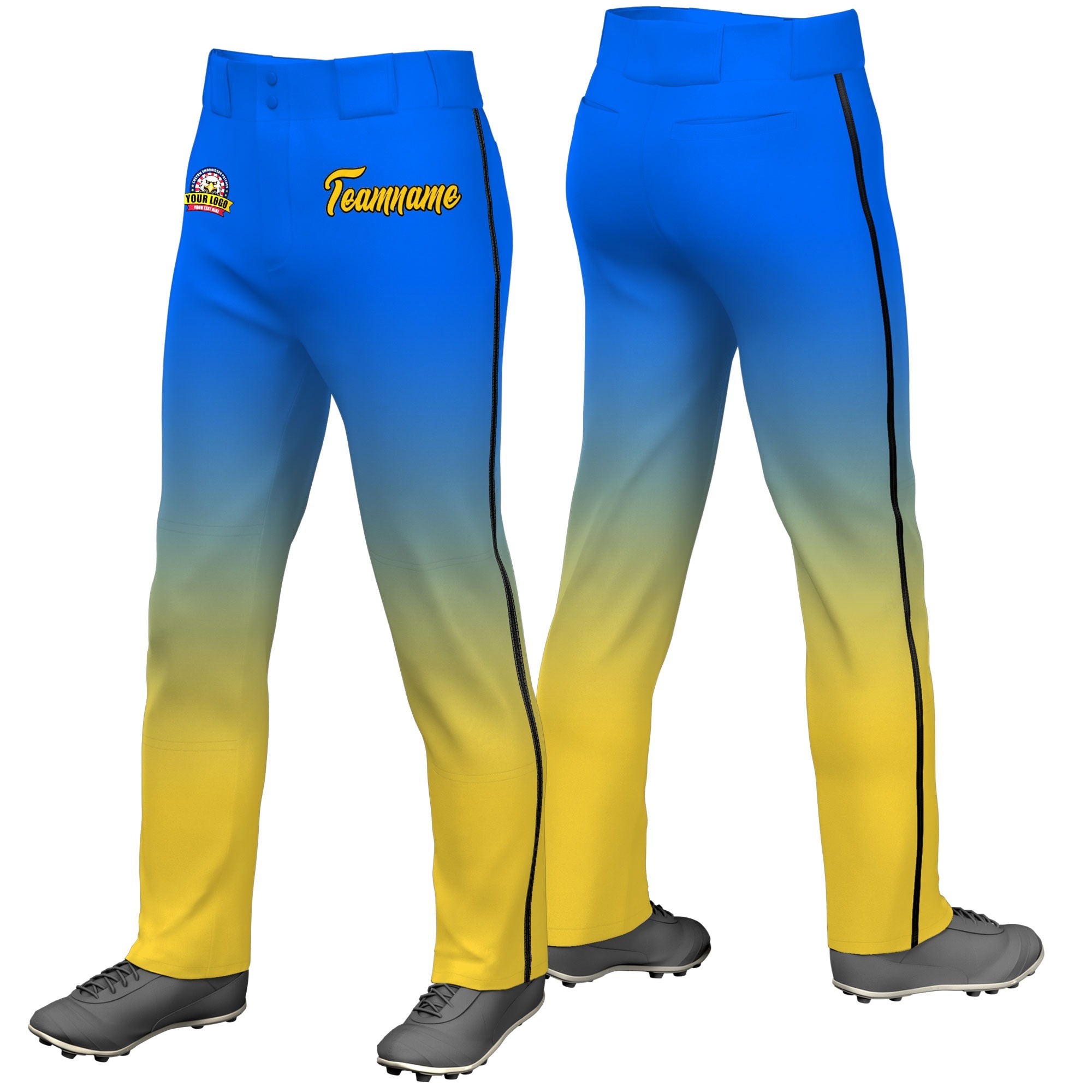 Custom Blue Yellow Gradient Fit Stretch Practice Loose-fit Baseball Pants