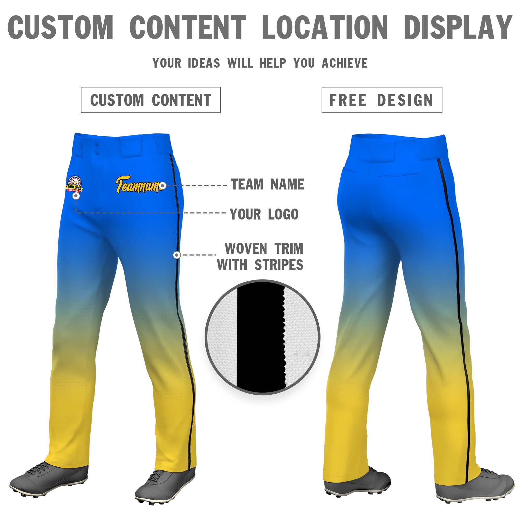 Custom Blue Yellow Gradient Fit Stretch Practice Loose-fit Baseball Pants