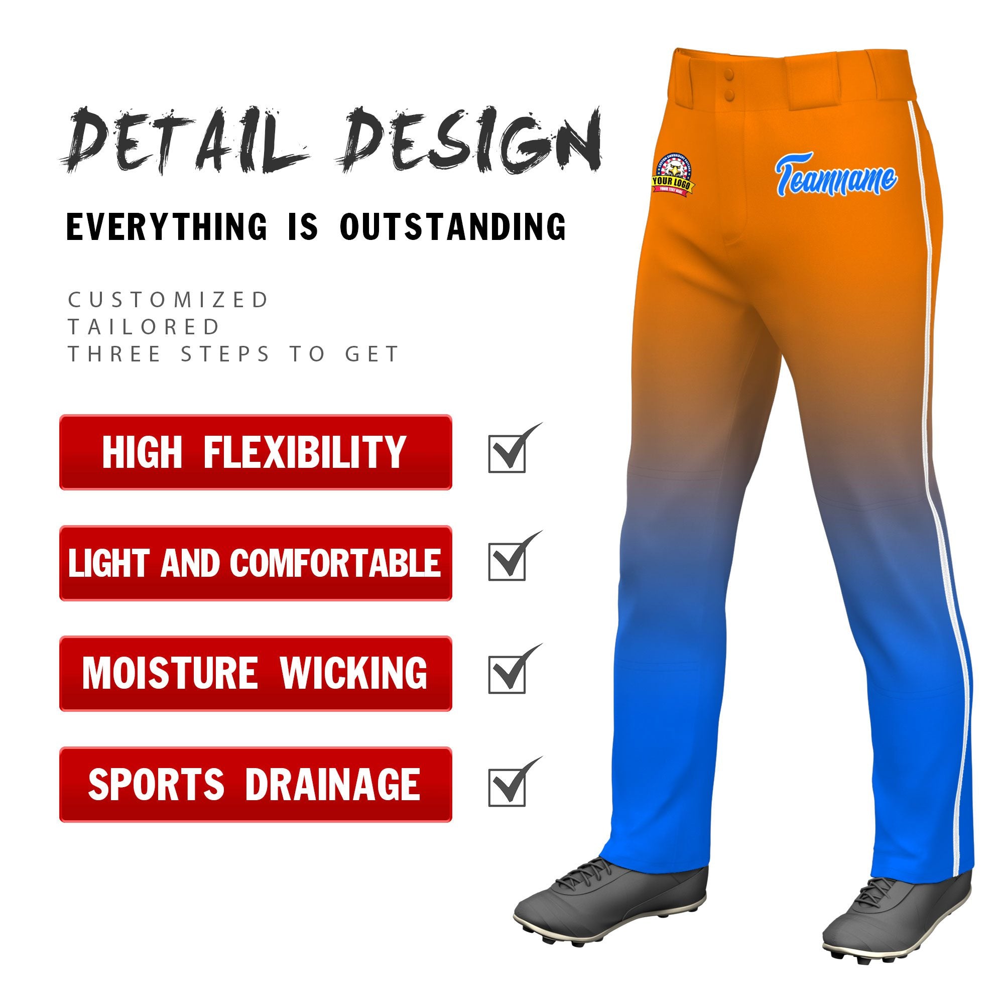 Custom Orange Blue Gradient Fit Stretch Practice Loose-fit Baseball Pants