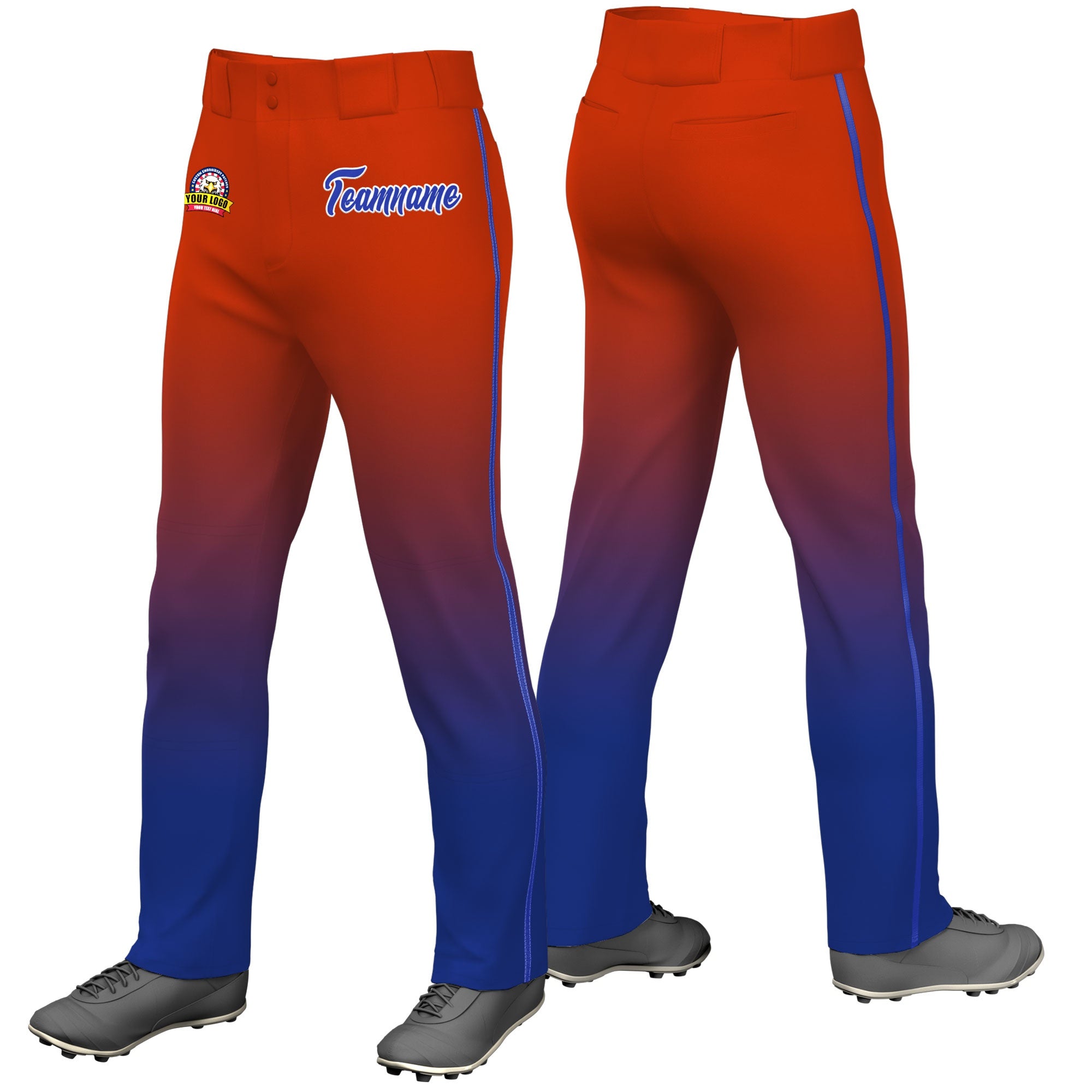 Custom Texas Orange Royal Blue Gradient Fit Stretch Practice Loose-fit Baseball Pants