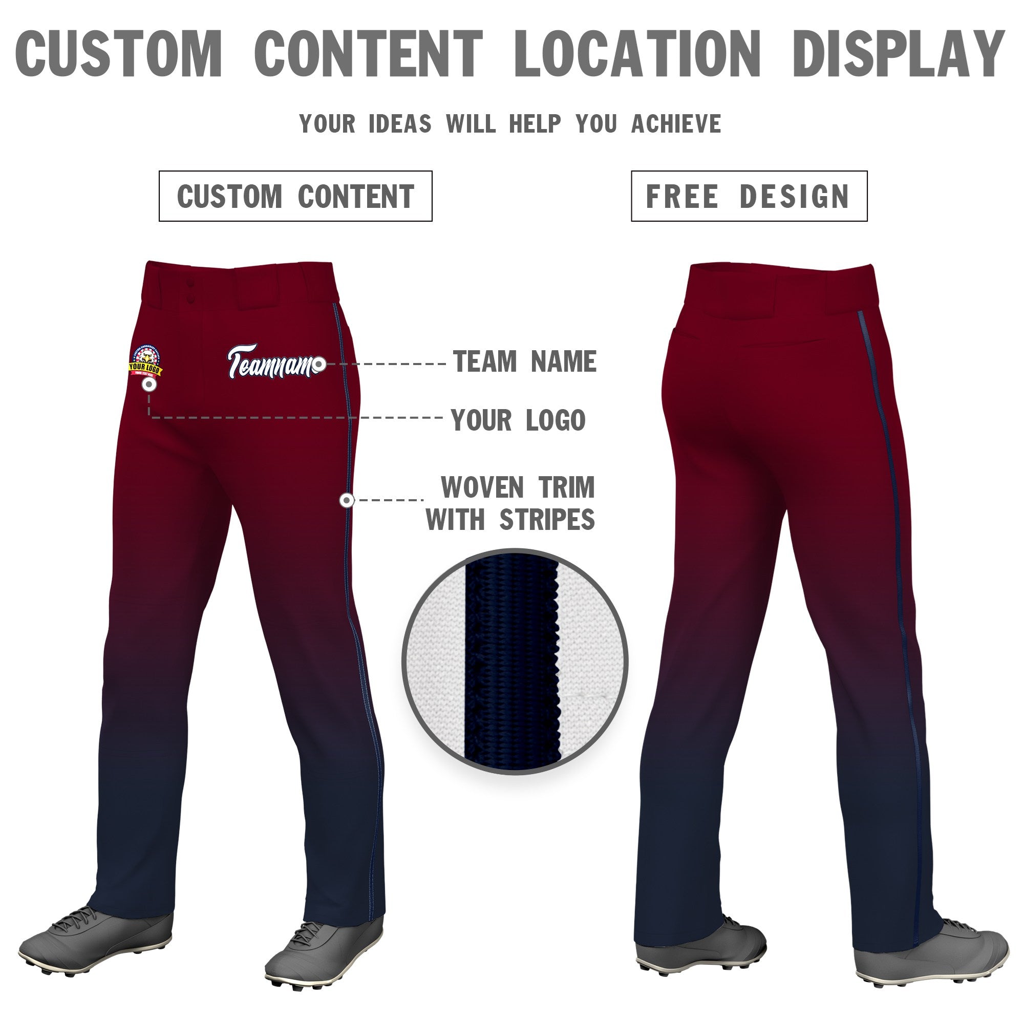 Custom Crimson Navy Gradient Fit Stretch Practice Loose-fit Baseball Pants