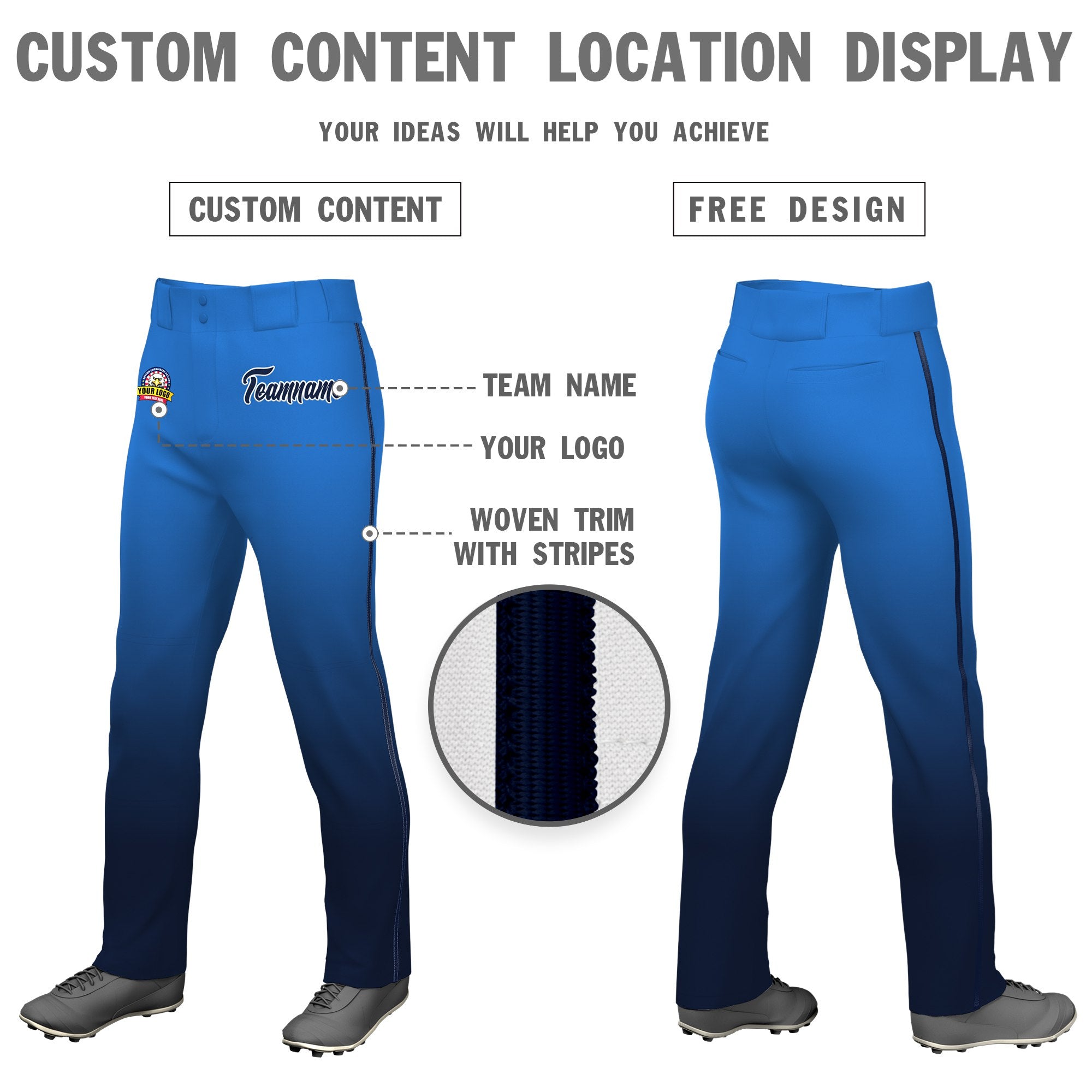 Custom Powder Blue Navy Gradient Fit Stretch Practice Loose-fit Baseball Pants