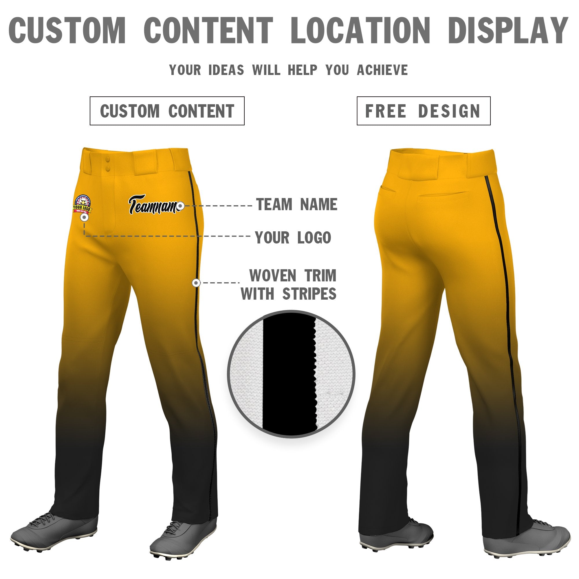 Custom Yellow Black Gradient Fit Stretch Practice Loose-fit Baseball Pants