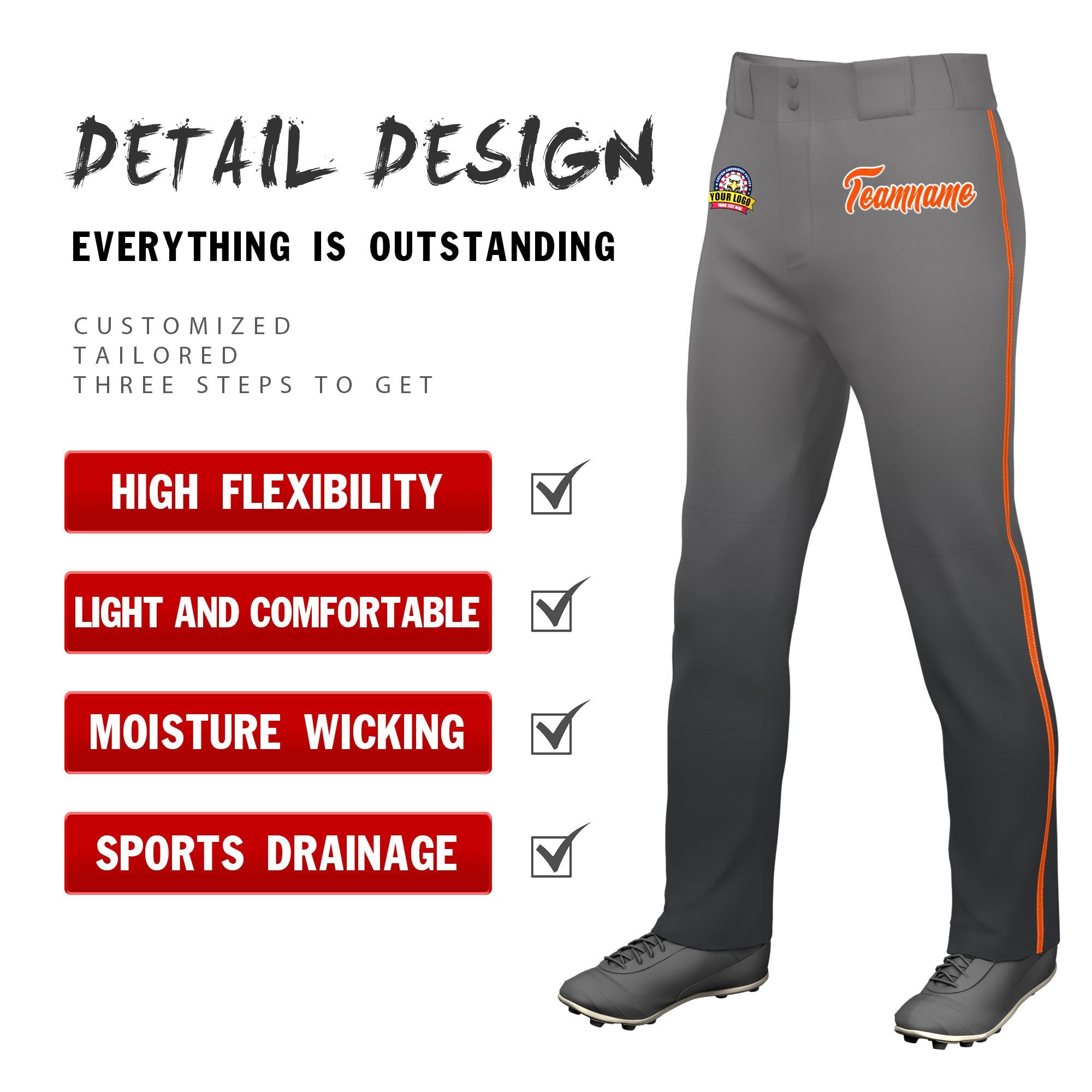 Custom Gray Dark Gray Gradient Fit Stretch Practice Loose-fit Baseball Pants