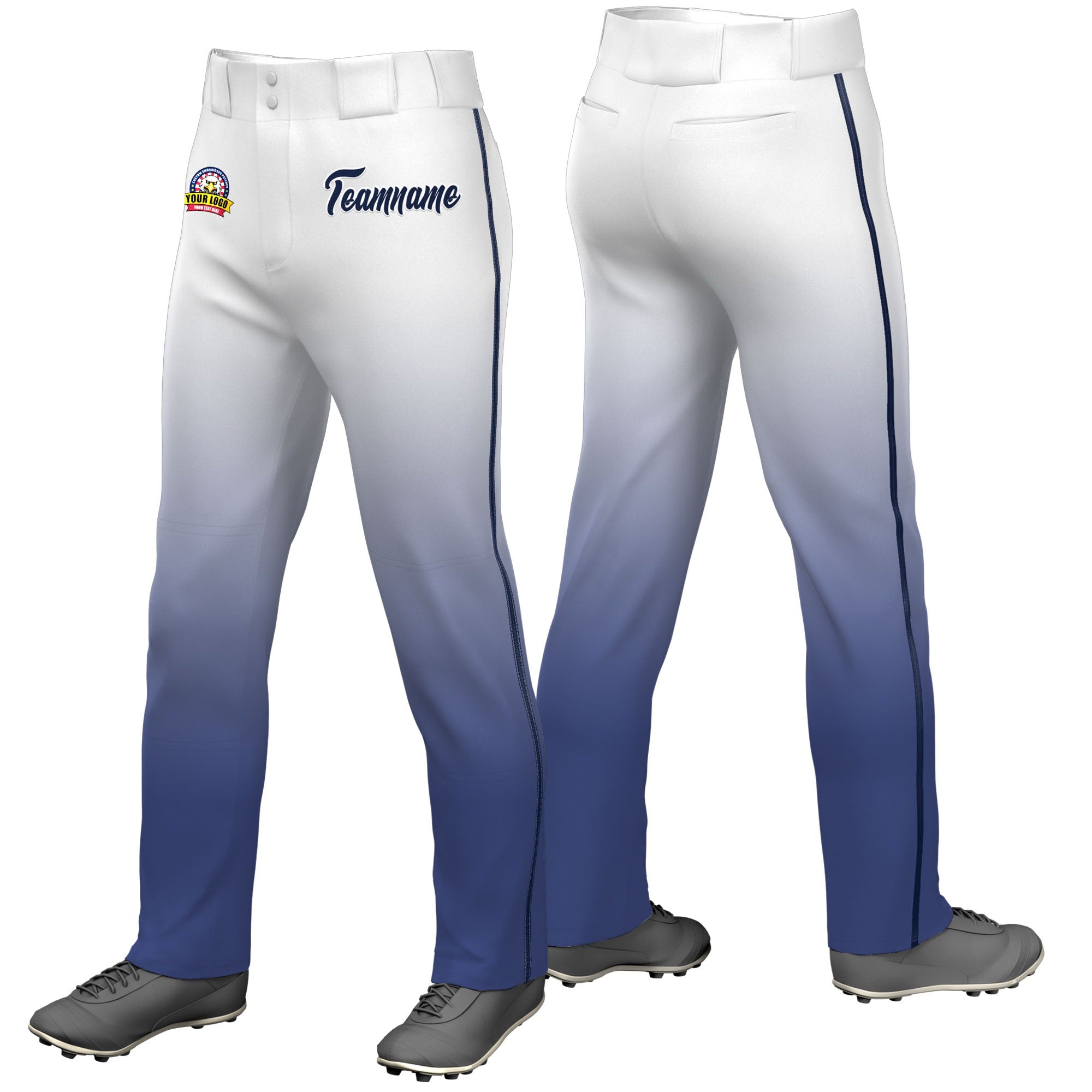 Custom White Blue Gradient Fit Stretch Practice Loose-fit Baseball Pants