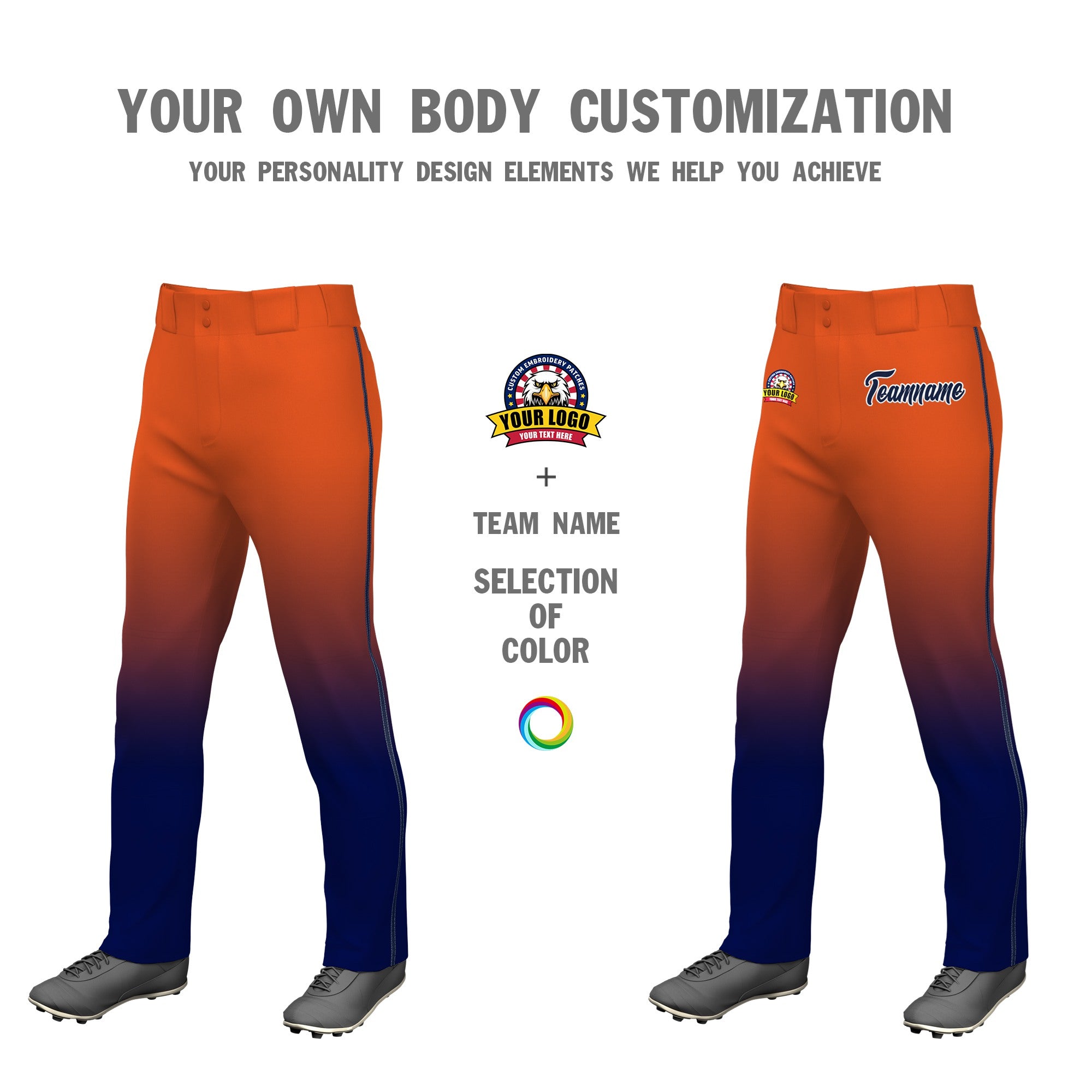 Custom Texas Orange Navy Gradient Fit Stretch Practice Loose-fit Baseball Pants