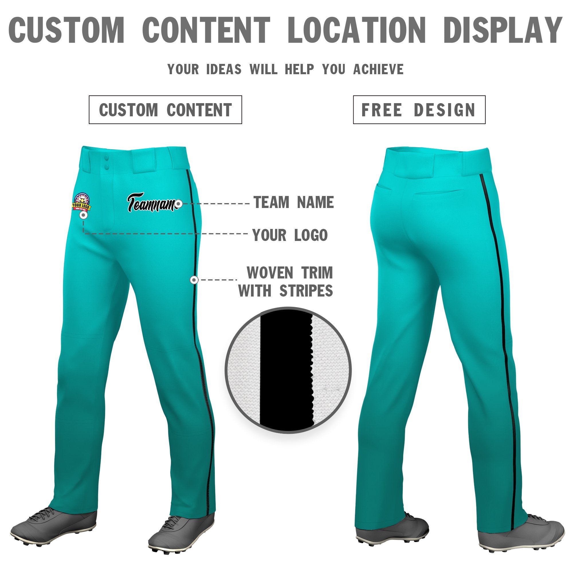 Custom Bright Green Aqua Gradient Fit Stretch Practice Loose-fit Baseball Pants