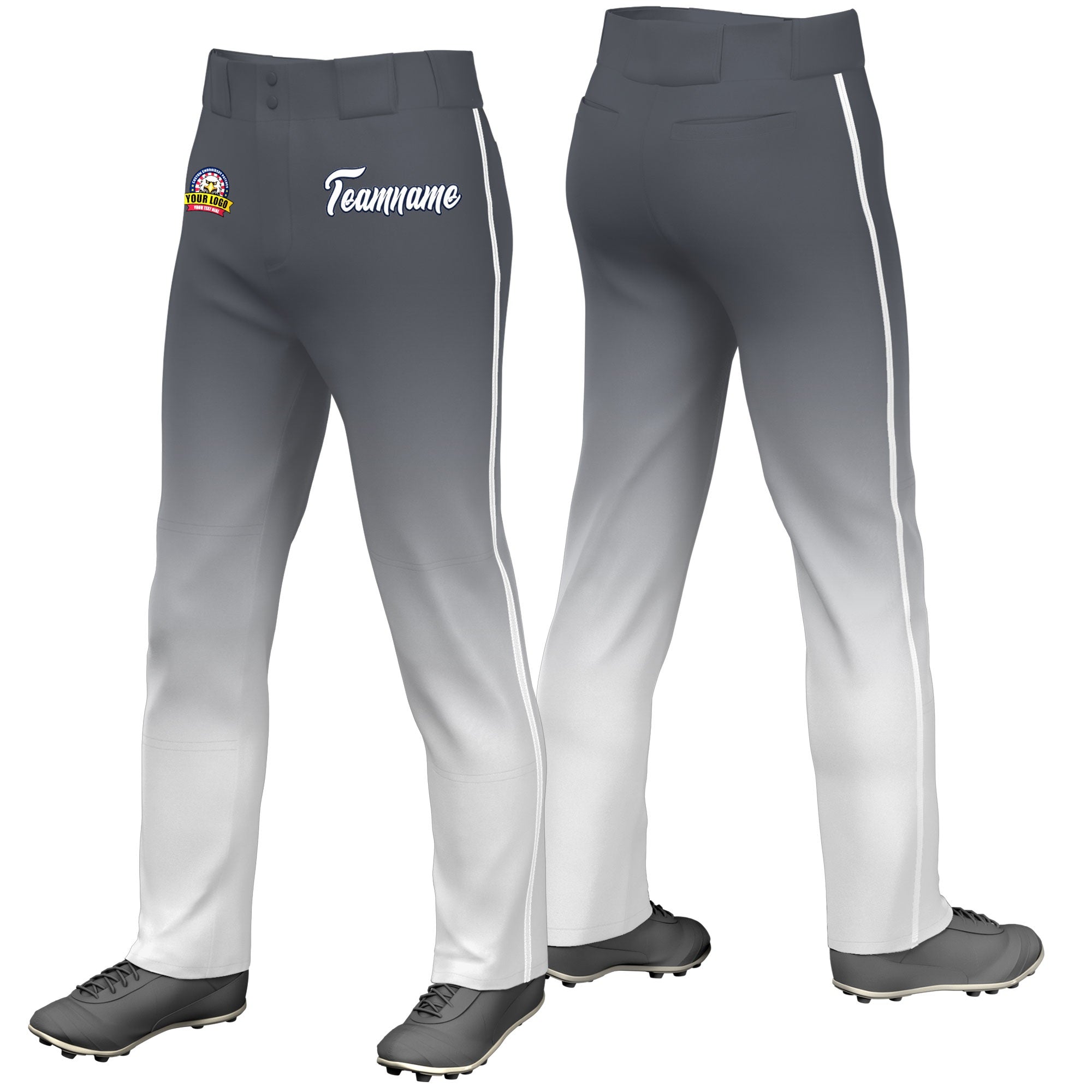 Custom Gray White Gradient Fit Stretch Practice Loose-fit Baseball Pants