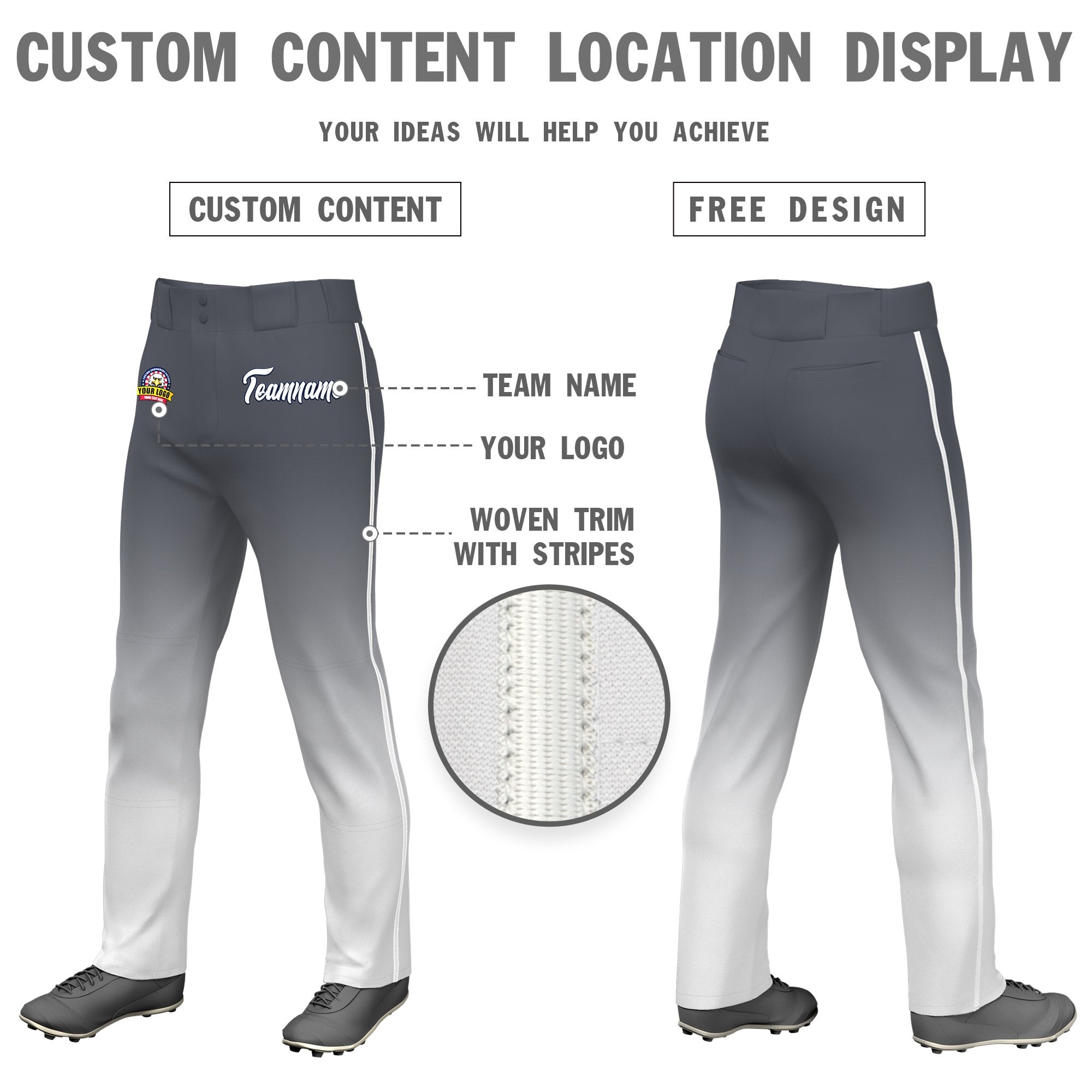 Custom Gray White Gradient Fit Stretch Practice Loose-fit Baseball Pants