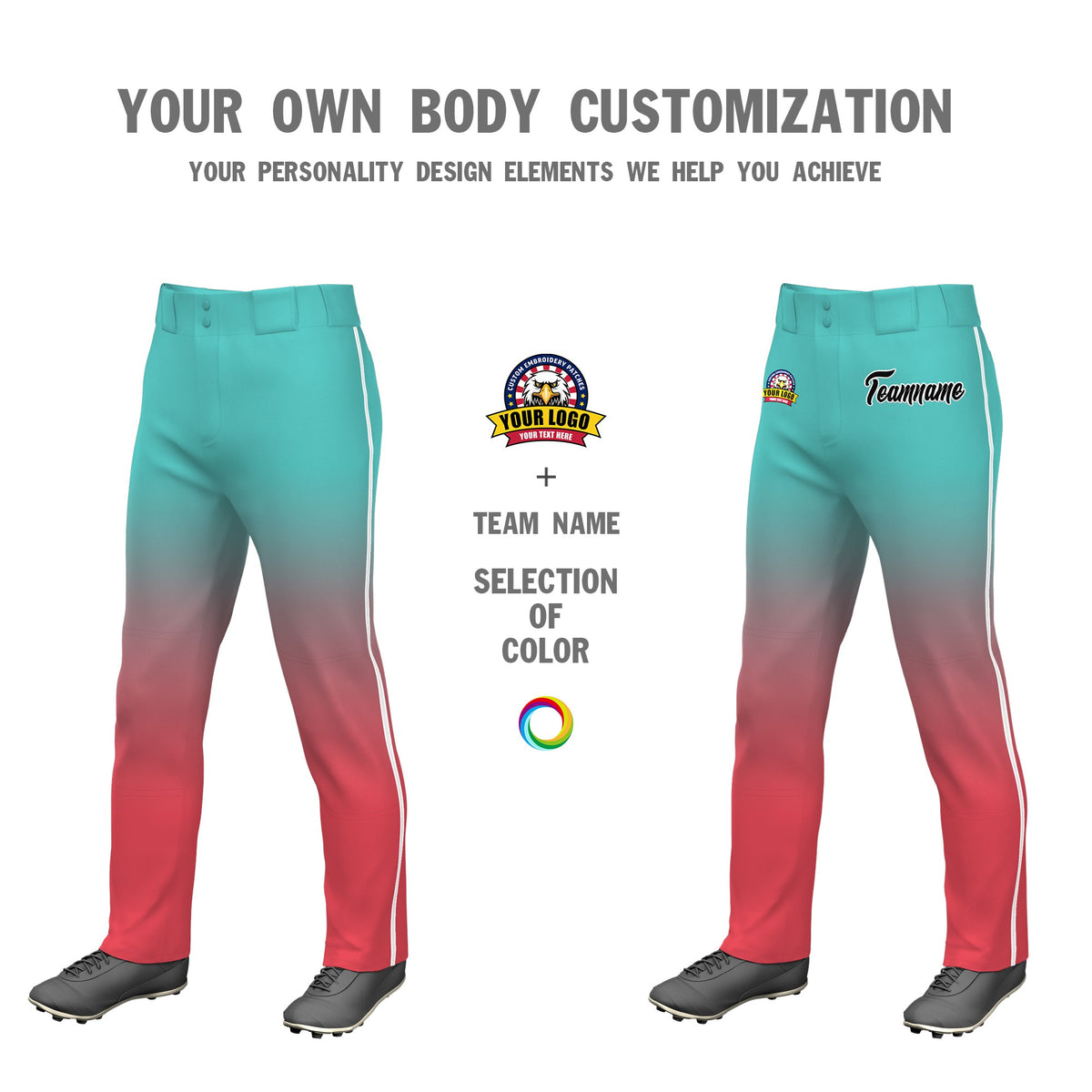 Custom Bright Green Light Red Gradient Fit Stretch Practice Loose-fit Baseball Pants