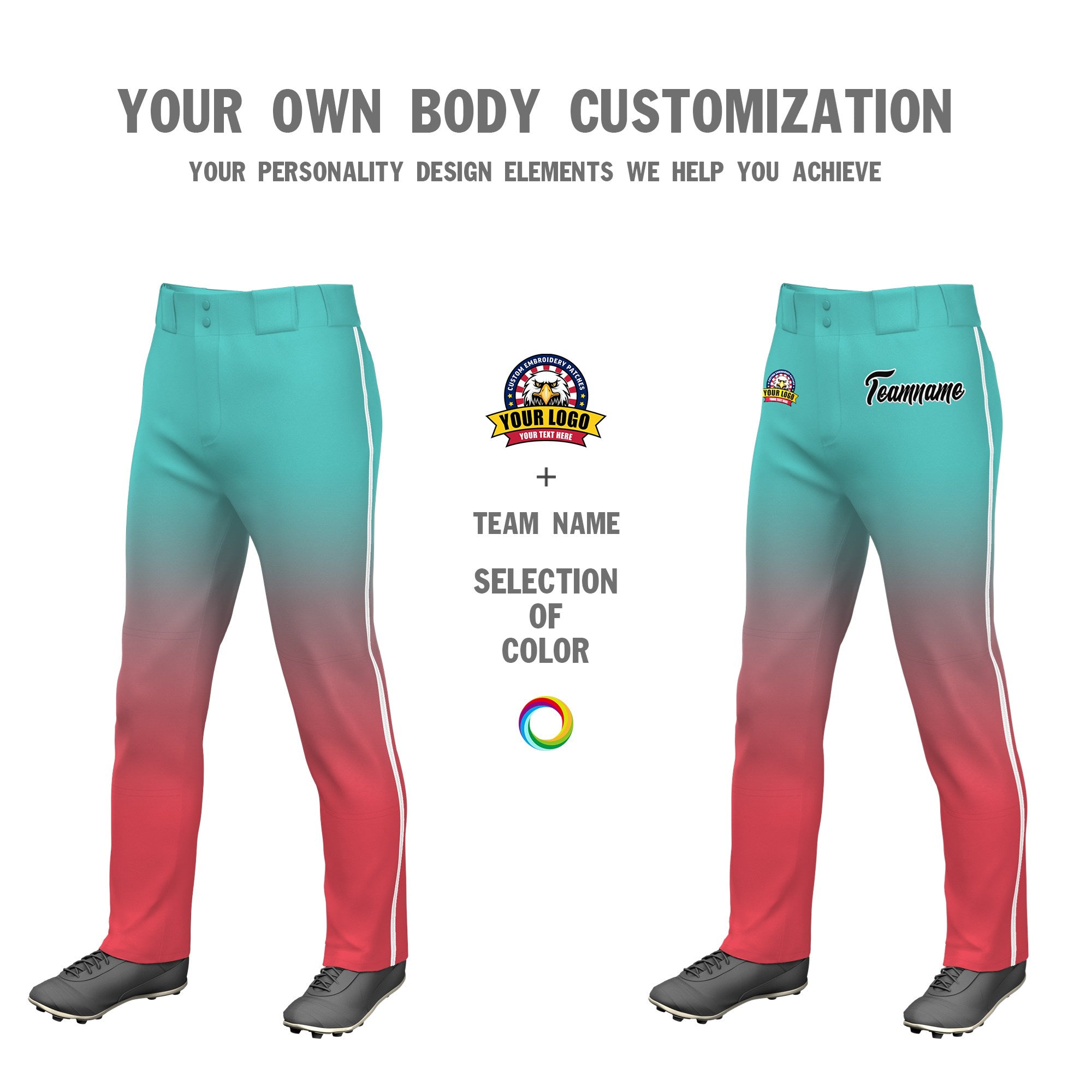 Custom Bright Green Light Red Gradient Fit Stretch Practice Loose-fit Baseball Pants