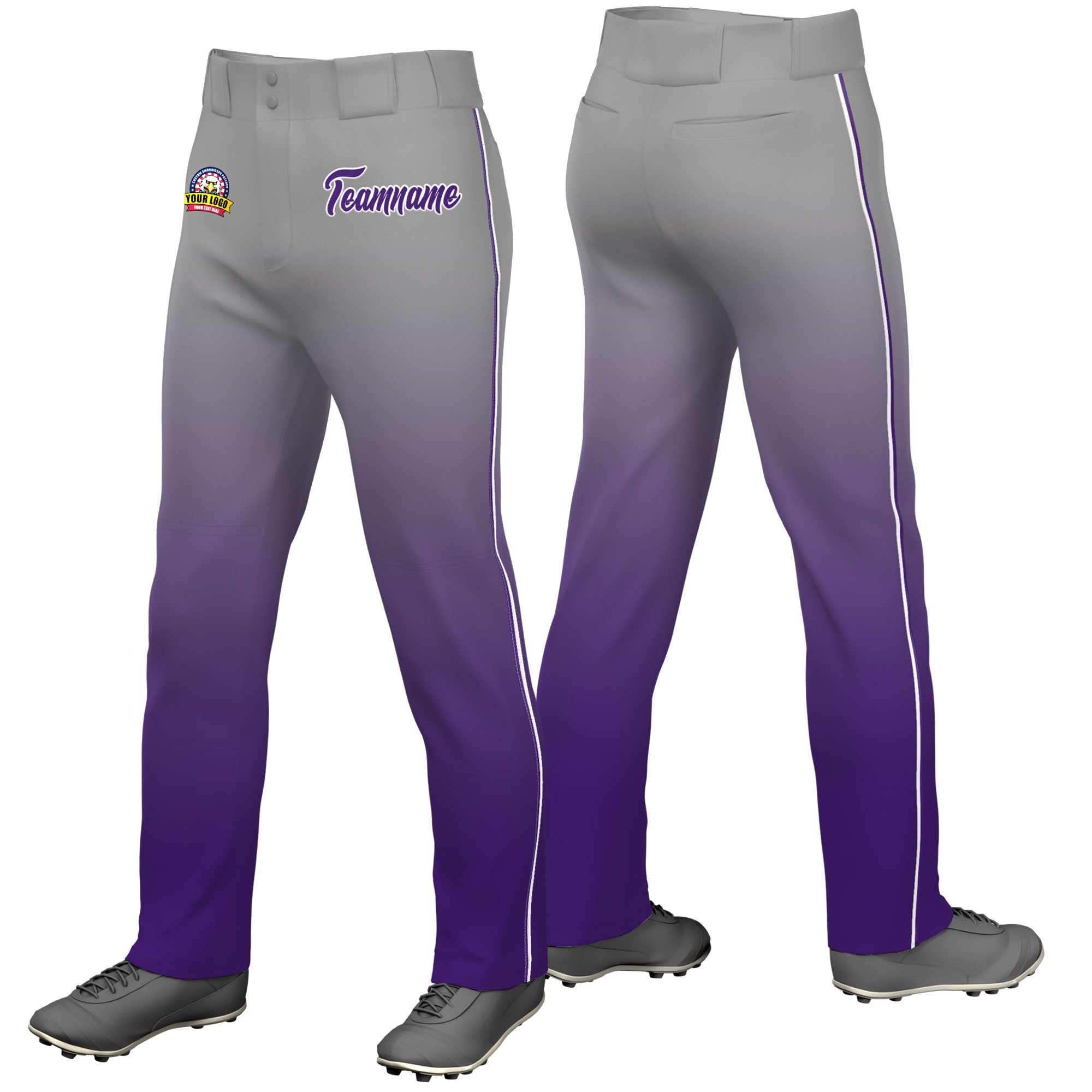 Custom Gray Purple Gradient Fit Stretch Practice Loose-fit Baseball Pants