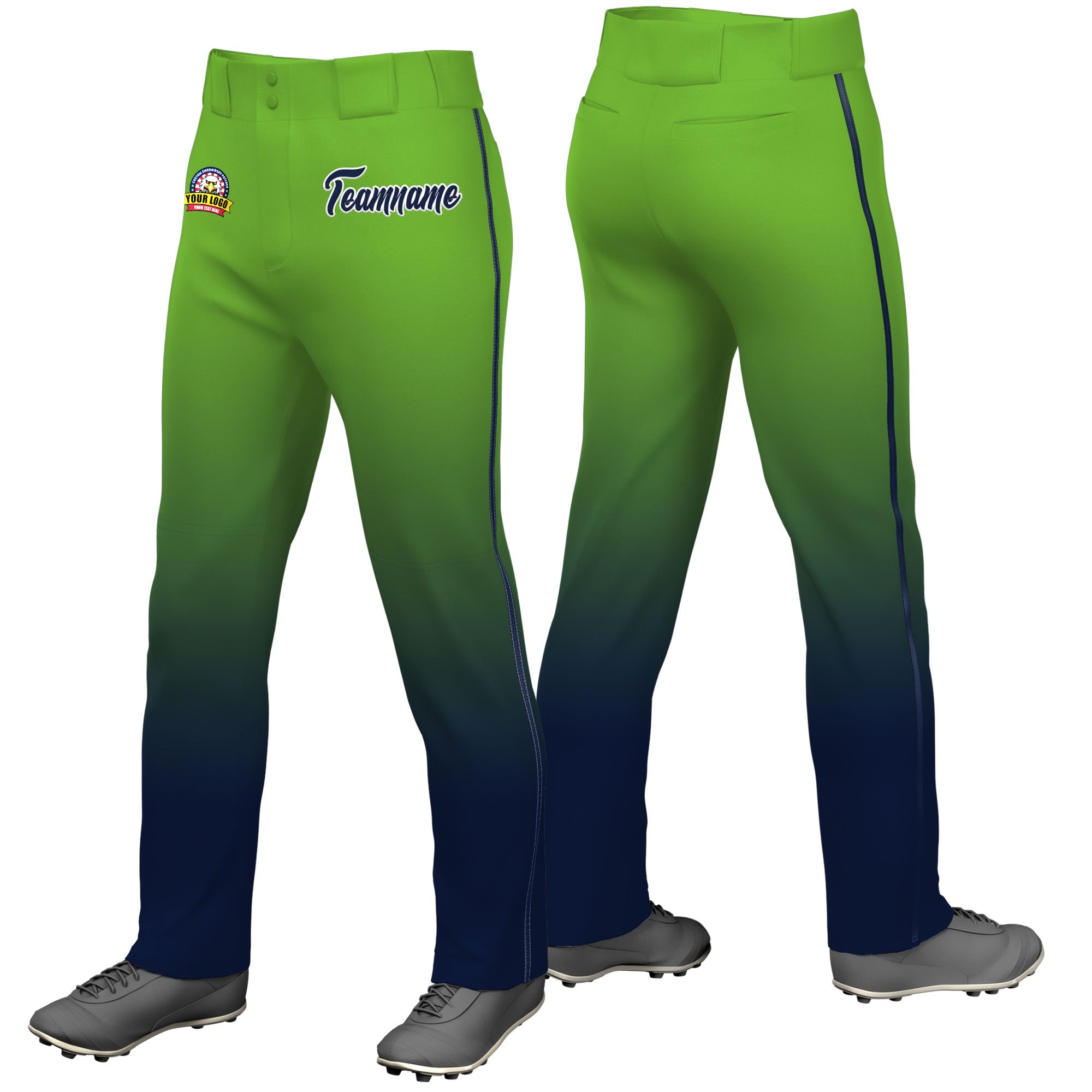 Custom Neon Green Navy Gradient Fit Stretch Practice Loose-fit Baseball Pants