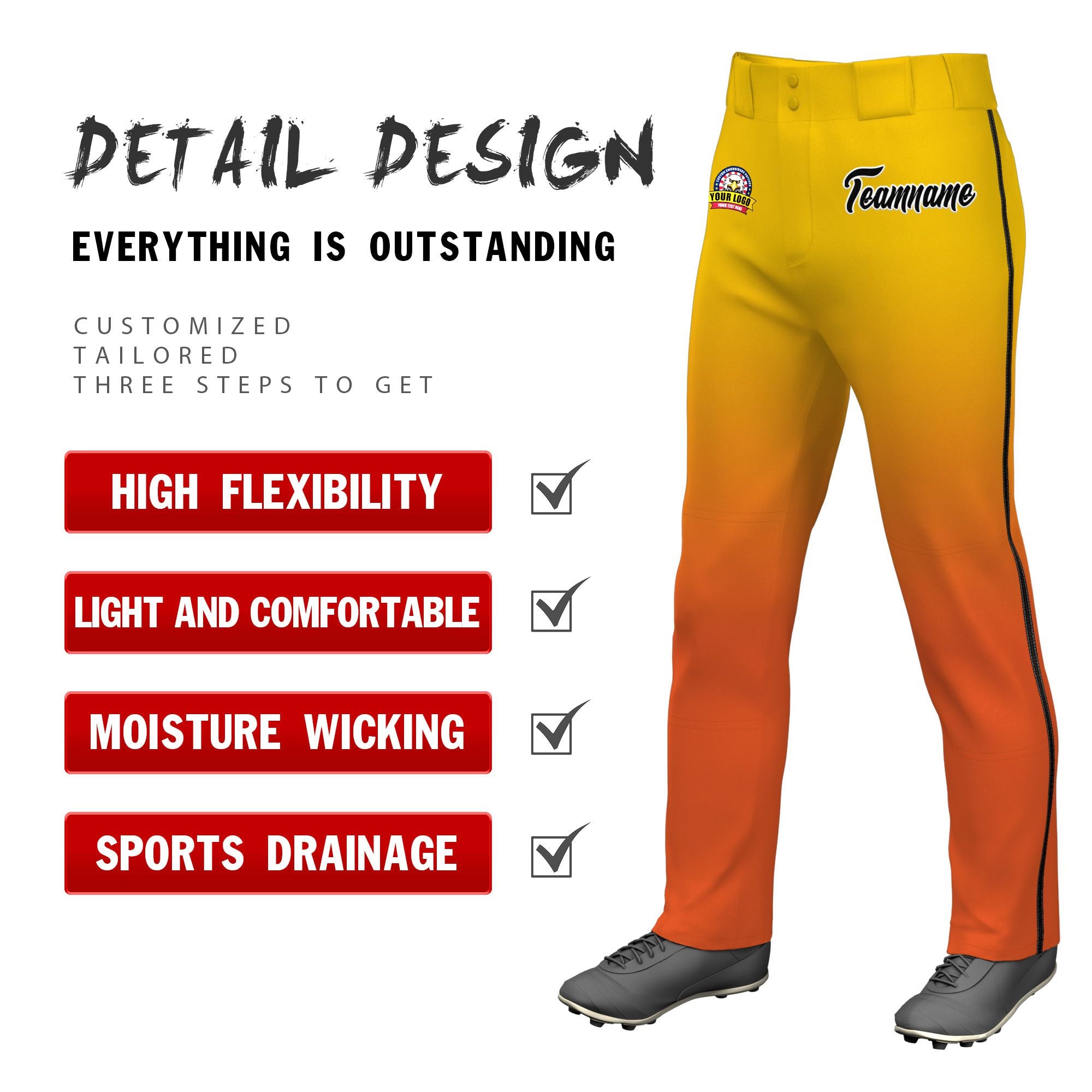 Custom Gold01 Orange Gradient Fit Stretch Practice Loose-fit Baseball Pants