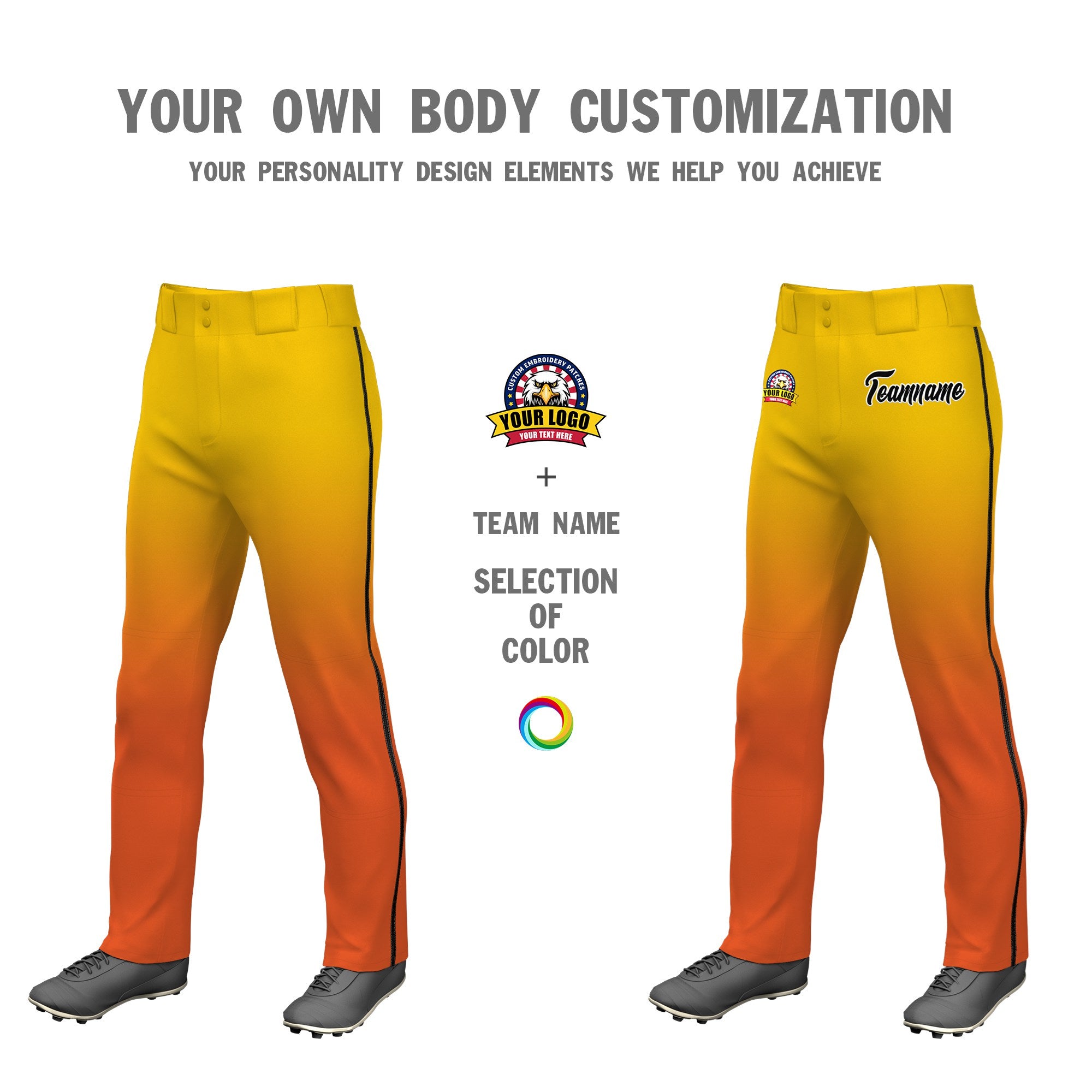 Custom Gold01 Orange Gradient Fit Stretch Practice Loose-fit Baseball Pants