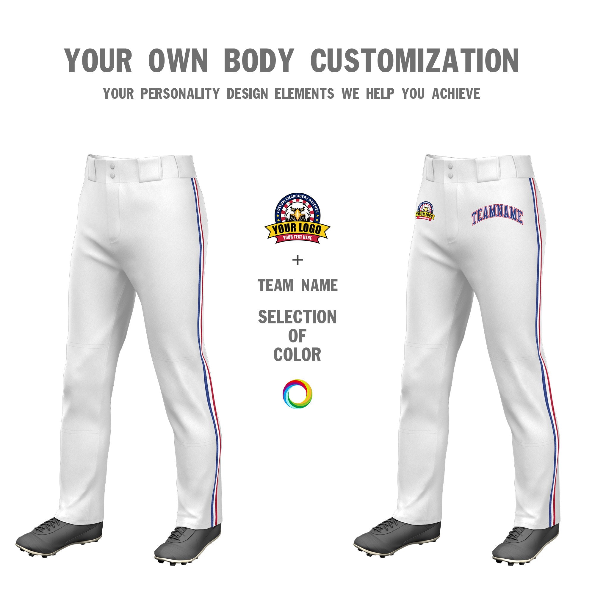 Custom White Royal Blue White-Red Classic Fit Stretch Practice Loose-fit Baseball Pants