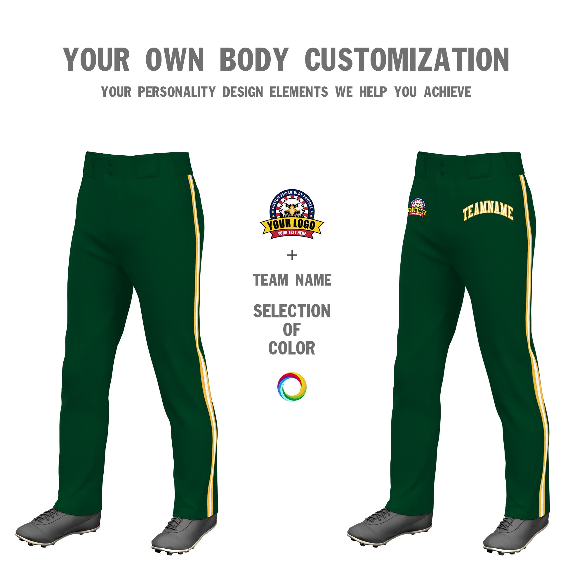 Custom Green Gold01 White-Gold01 Classic Fit Stretch Practice Loose-fit Baseball Pants