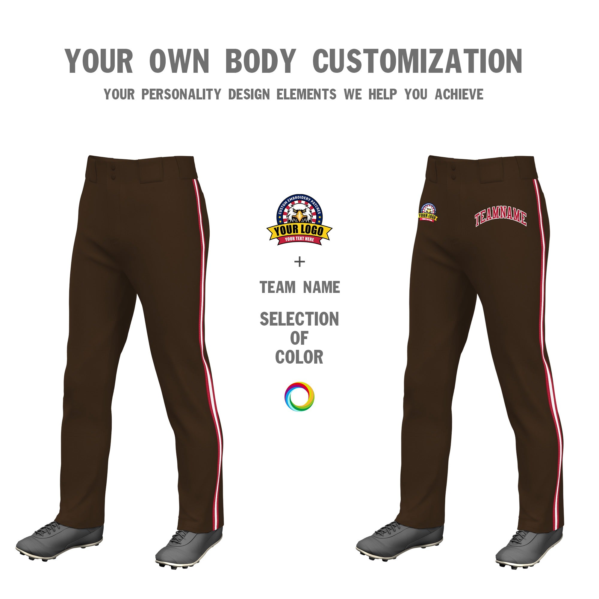 Custom Brown Red White-Red Classic Fit Stretch Practice Loose-fit Baseball Pants