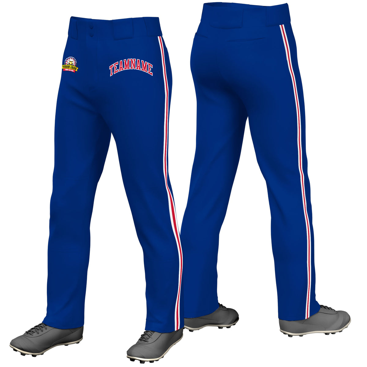 Custom Royal Blue White Red-White Classic Fit Stretch Practice Loose-fit Baseball Pants