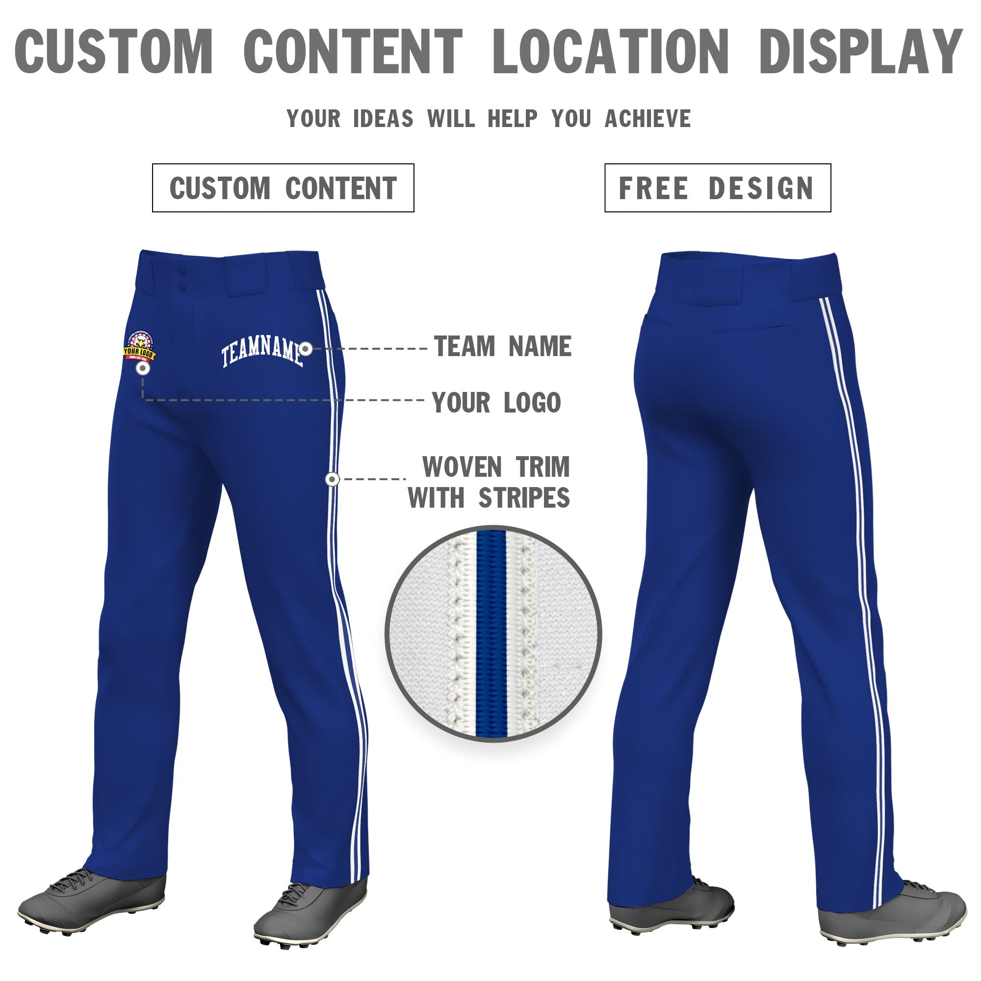 Custom Royal Blue White Royal Blue-White Classic Fit Stretch Practice Loose-fit Baseball Pants