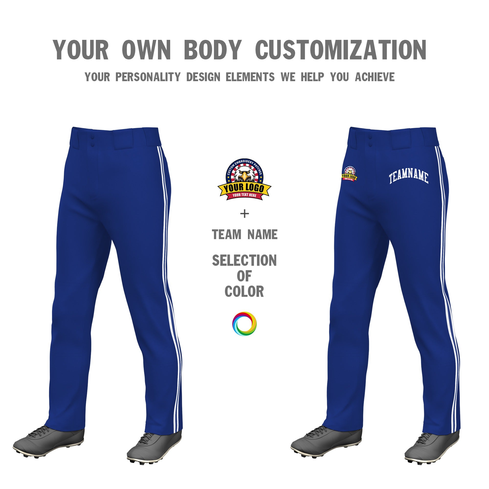 Custom Royal Blue White Royal Blue-White Classic Fit Stretch Practice Loose-fit Baseball Pants