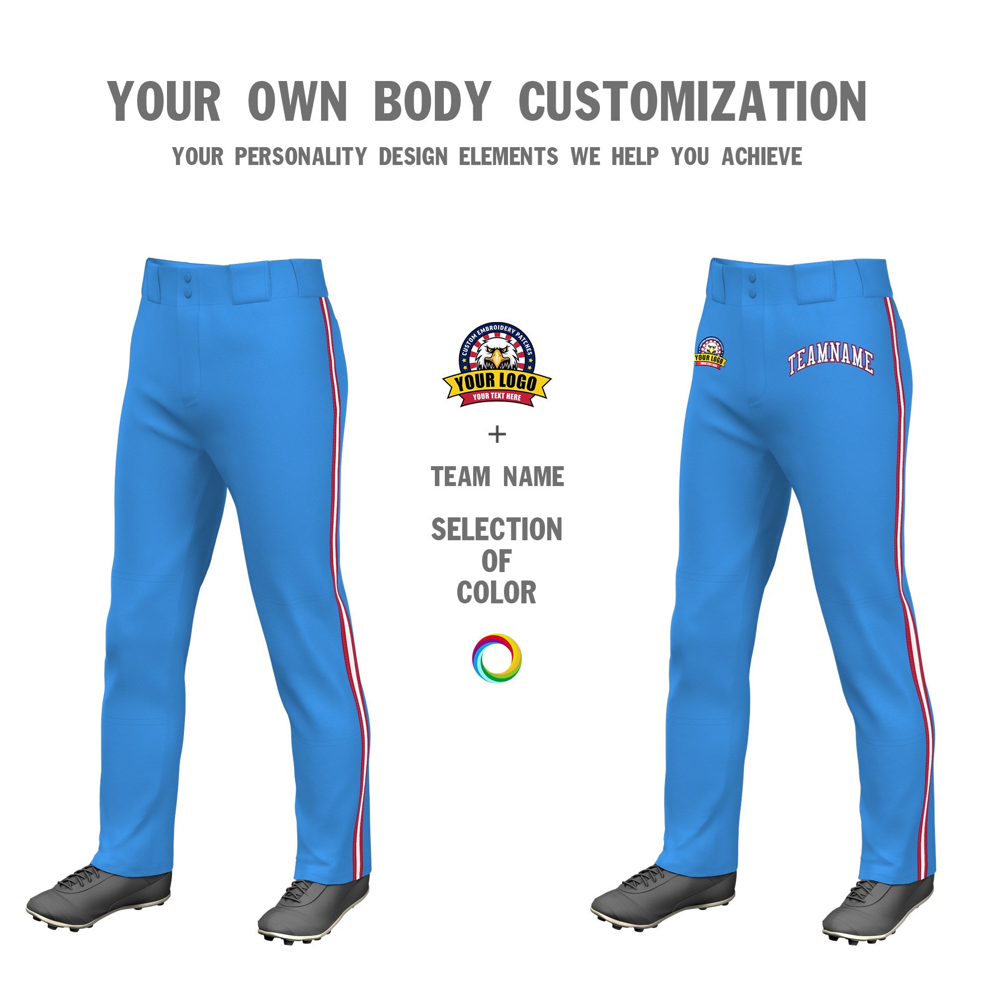 Custom Powder Blue Red White-Red Classic Fit Stretch Practice Loose-fit Baseball Pants