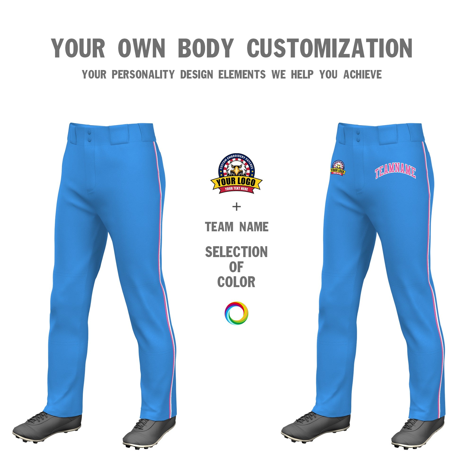 Custom Powder Blue Pink-WhiteClassic Fit Stretch Practice Loose-fit Baseball Pants