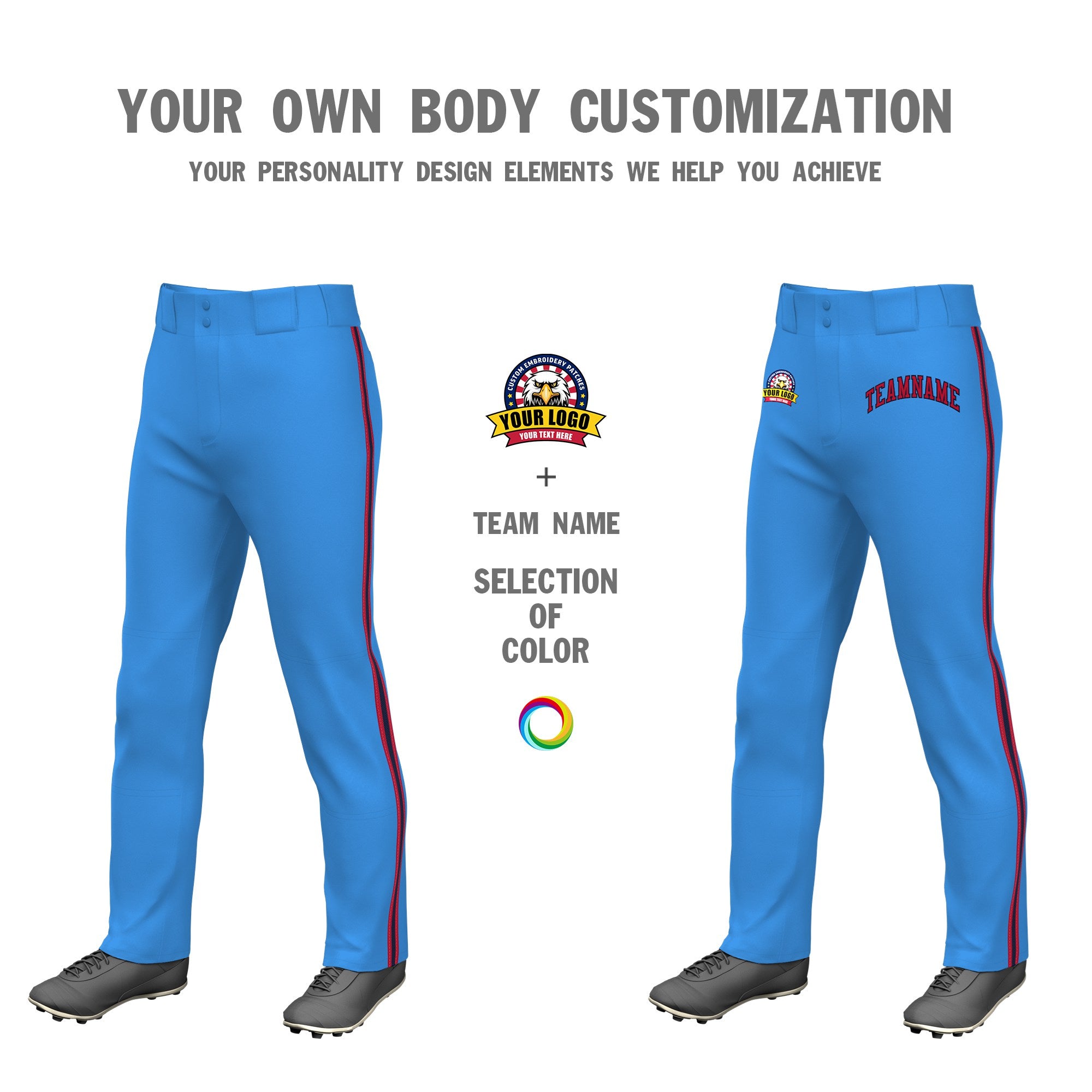 Custom Powder Blue Red Navy-Red Classic Fit Stretch Practice Loose-fit Baseball Pants