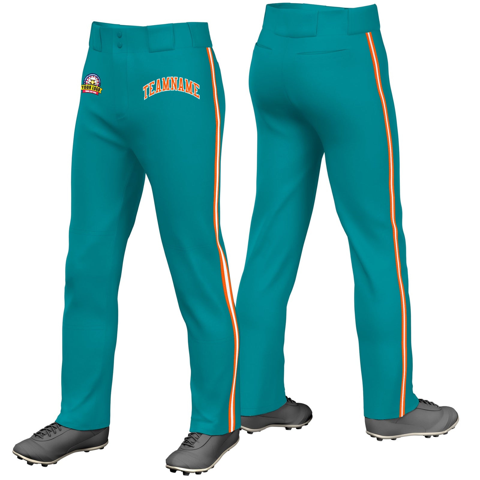 Custom Aqua Orange White-Orange Classic Fit Stretch Practice Loose-fit Baseball Pants