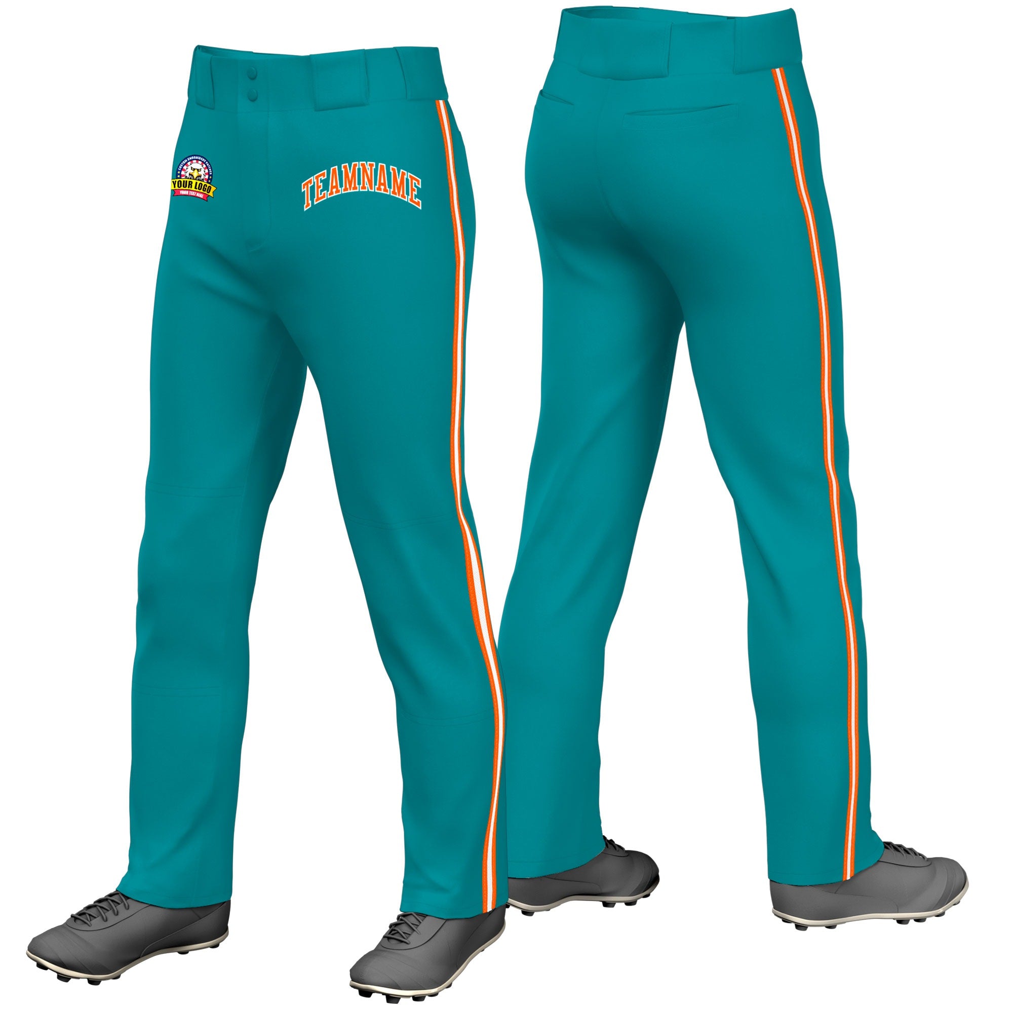 Custom Aqua Orange White-Orange Classic Fit Stretch Practice Loose-fit Baseball Pants