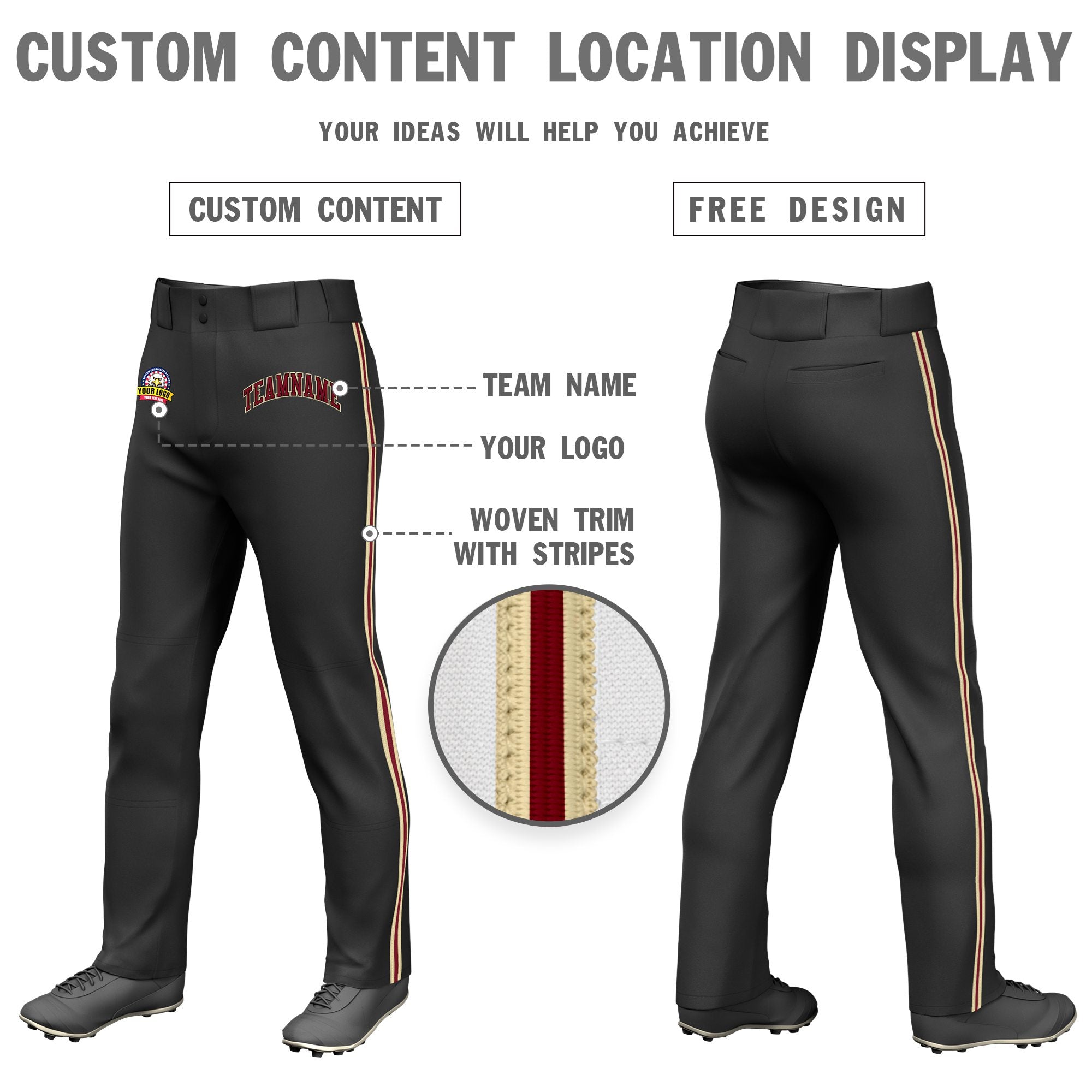 Custom Black Khaki Crimson-Khaki Classic Fit Stretch Practice Loose-fit Baseball Pants