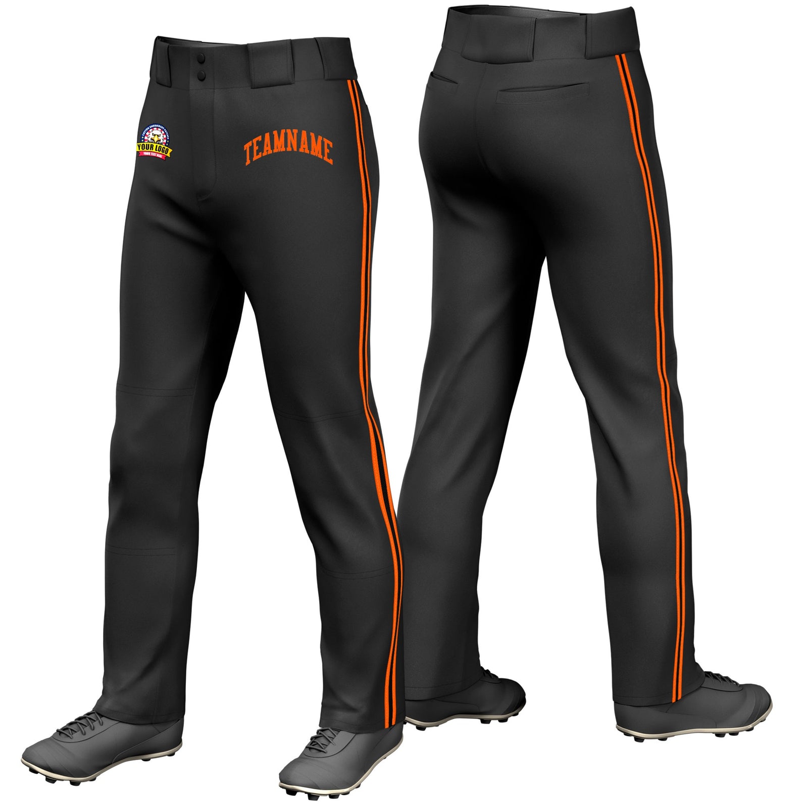 Custom Black Orange Black-Orange Classic Fit Stretch Practice Loose-fit Baseball Pants